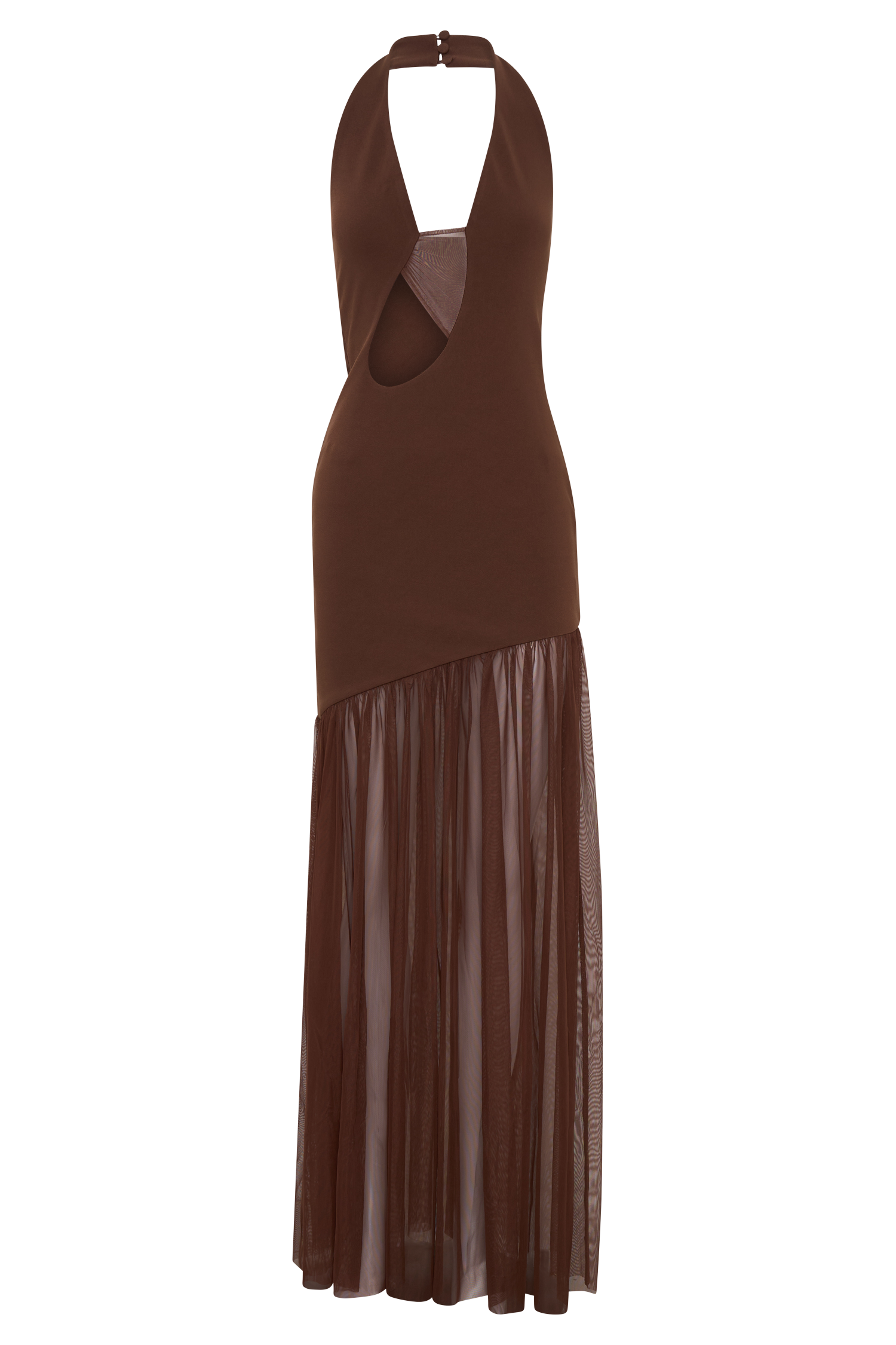 Aubree Crepe And Mesh Maxi Dress - Chocolate/Mocha - Image 7