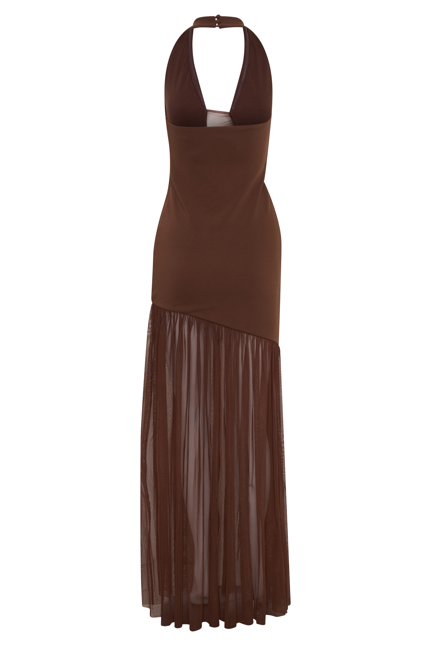 Aubree Crepe And Mesh Maxi Dress - Chocolate/Mocha - Image 6