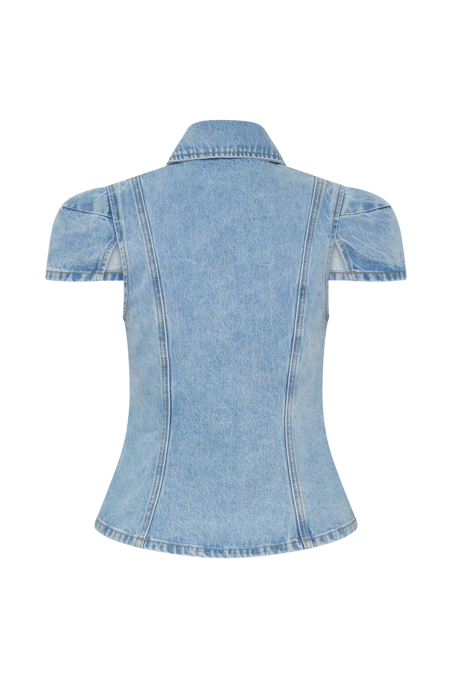 Bently Short Sleeve Denim Top - Washed Light Blue - Image 5