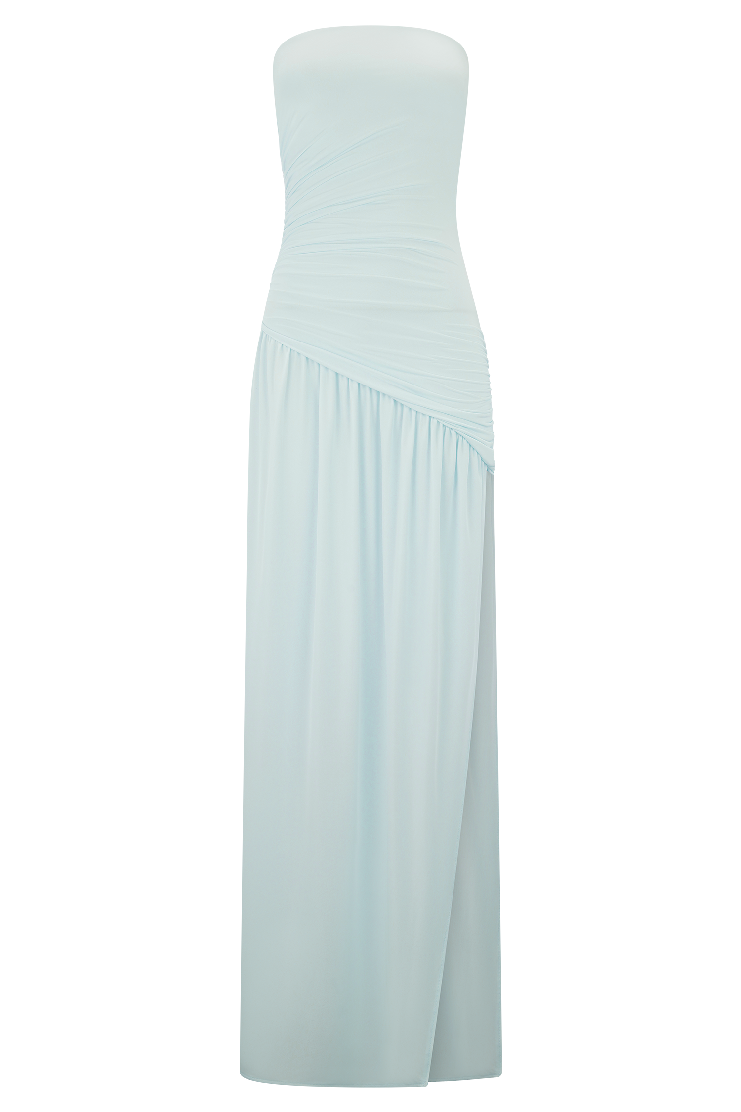 Bex Strapless Slinky Maxi Dress With Split - Pale Blue - Image 8