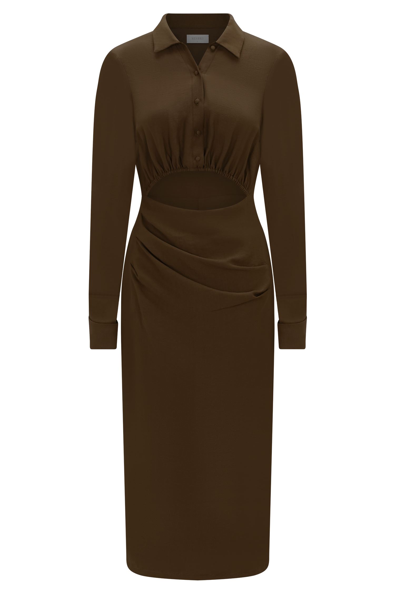 Cecilie Cut Out Shirt Midi Dress - Dark Chocolate - Image 9