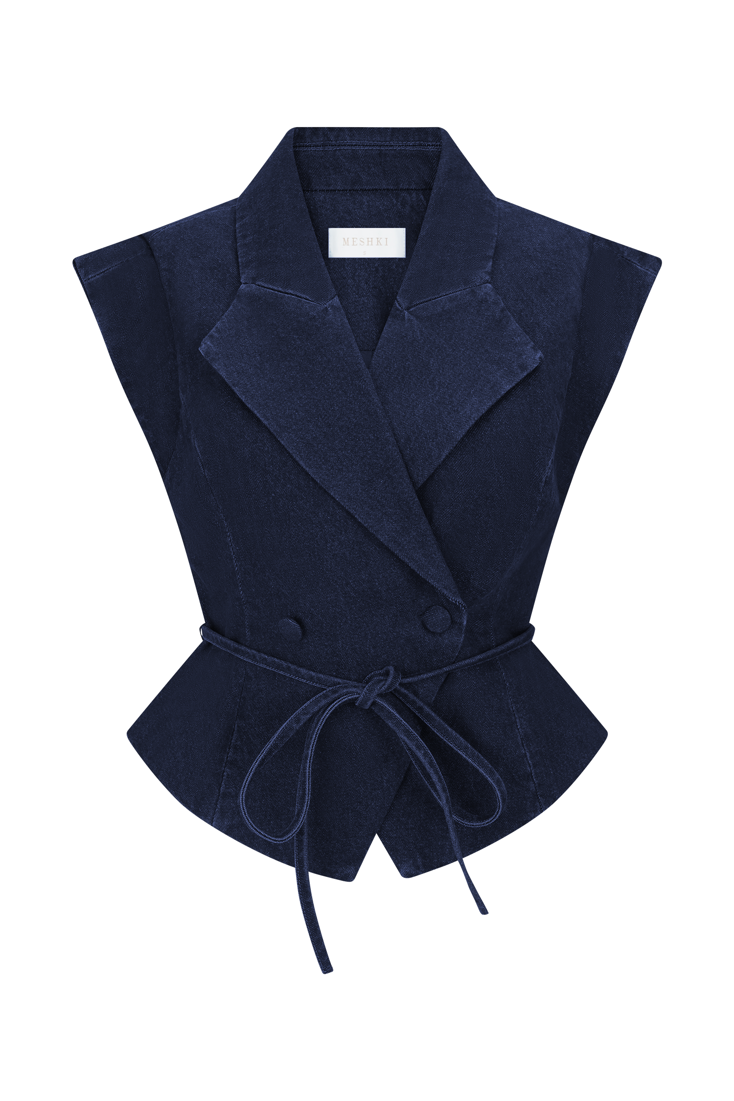 Charley Structured Tie Denim Top - Indigo Blue - Image 9