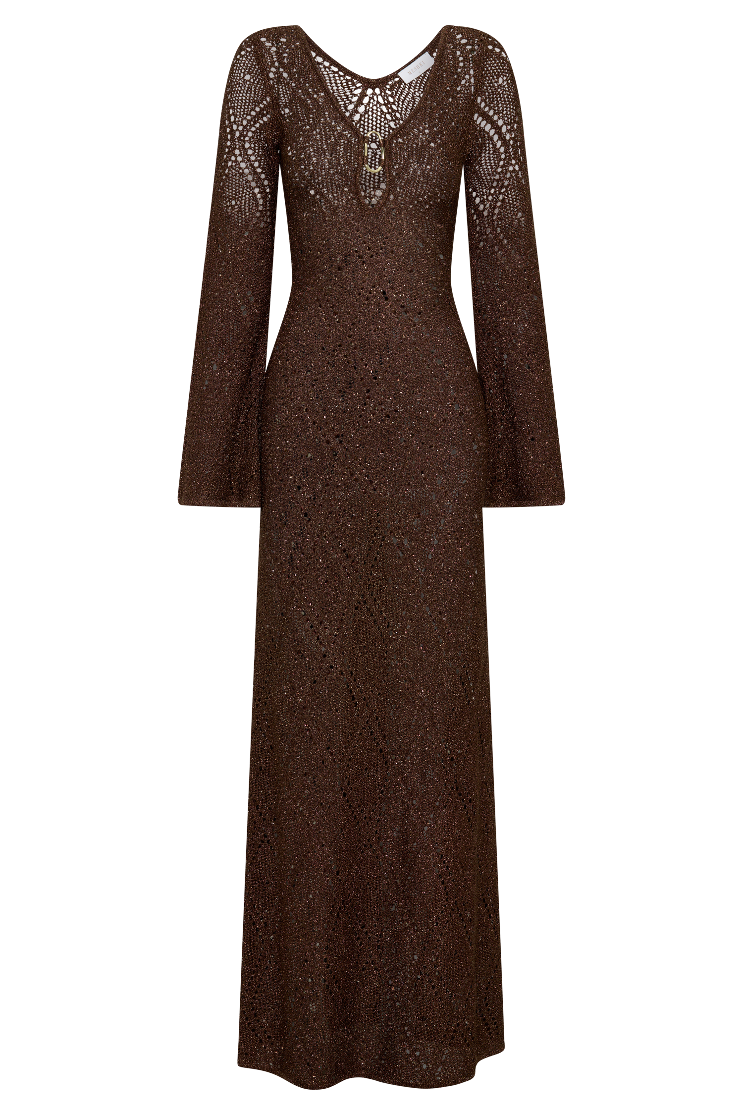 Chelsea Lurex Crochet Maxi Dress - Bronze - Image 11