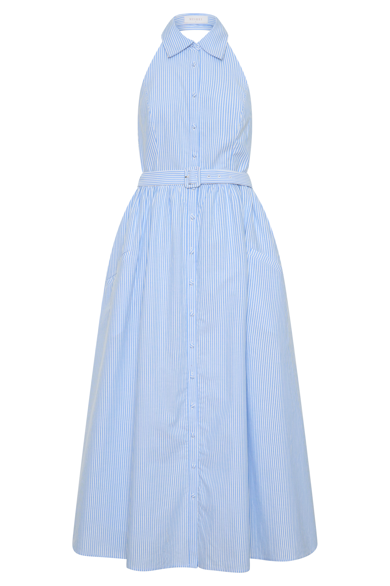 Cindy Collared Midi Dress - Blue Pinstripe - Image 9