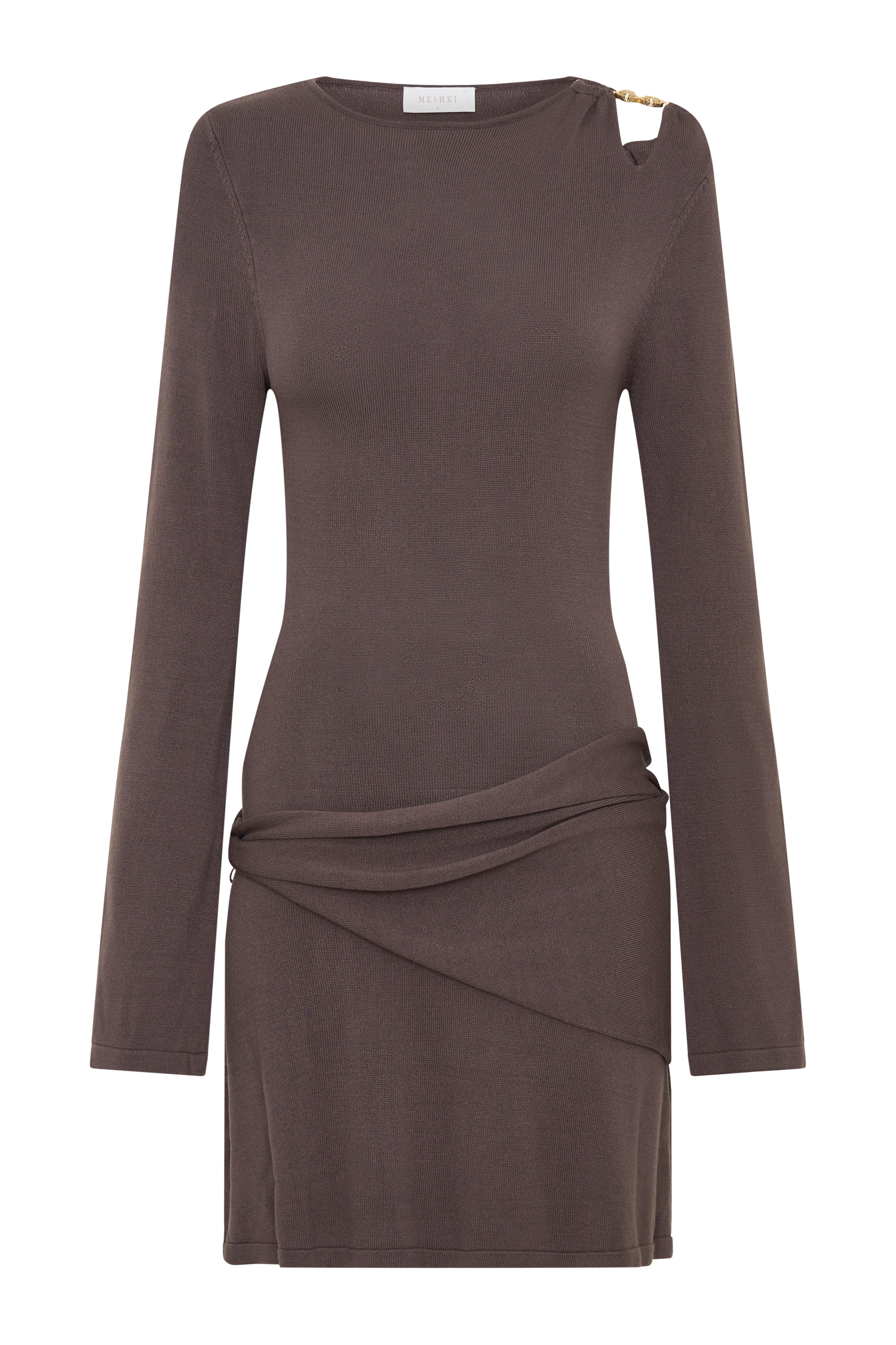Cresida Knit Long Sleeve Mini Dress With Hardware - Peppercorn - Image 8