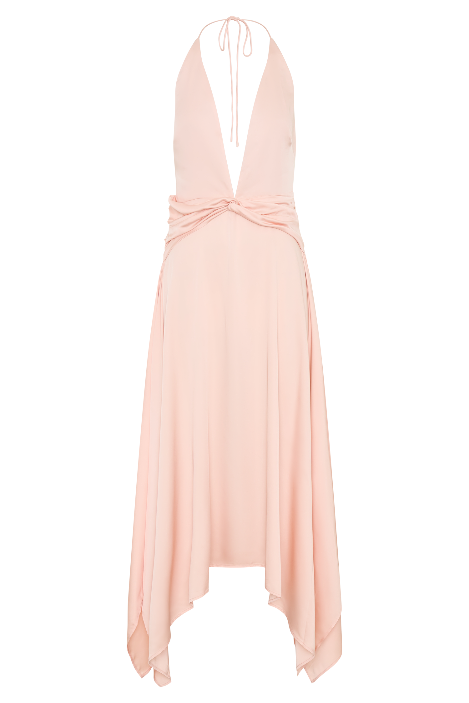 Cyra Plunge Satin Midi Dress - Peach - Image 8