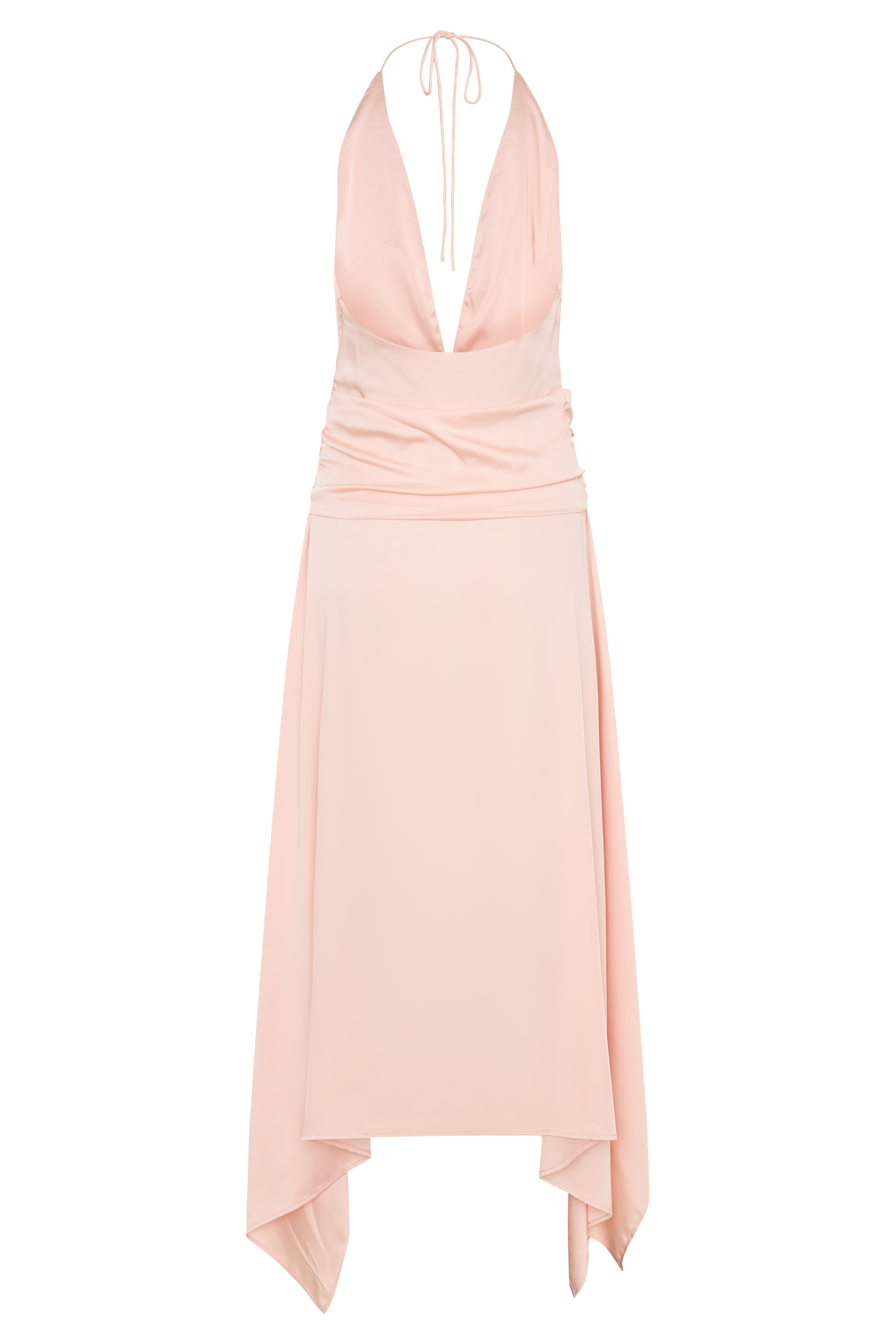 Cyra Plunge Satin Midi Dress - Peach - Image 7