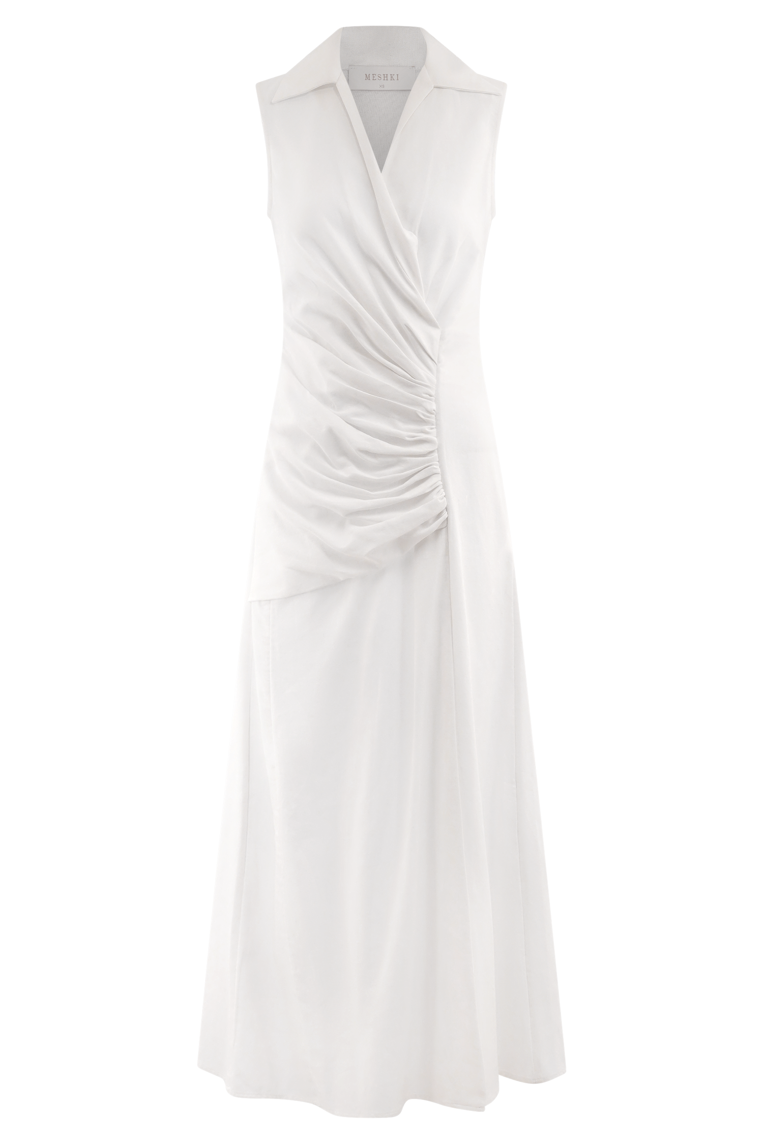 Dante Ruched Linen Midi Dress - White - Image 11