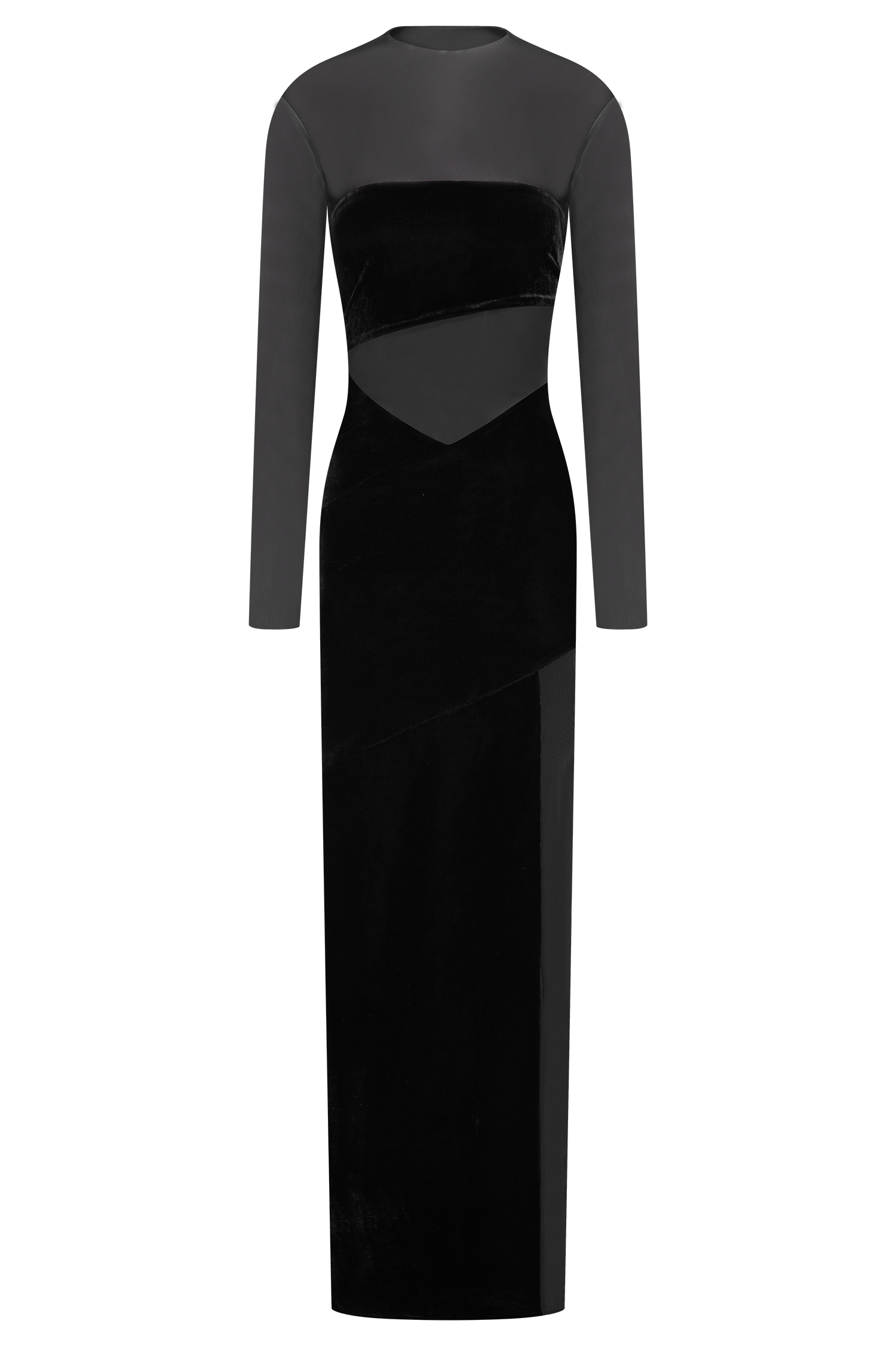 Davina Velvet And Mesh Maxi Dress - Black - Image 11