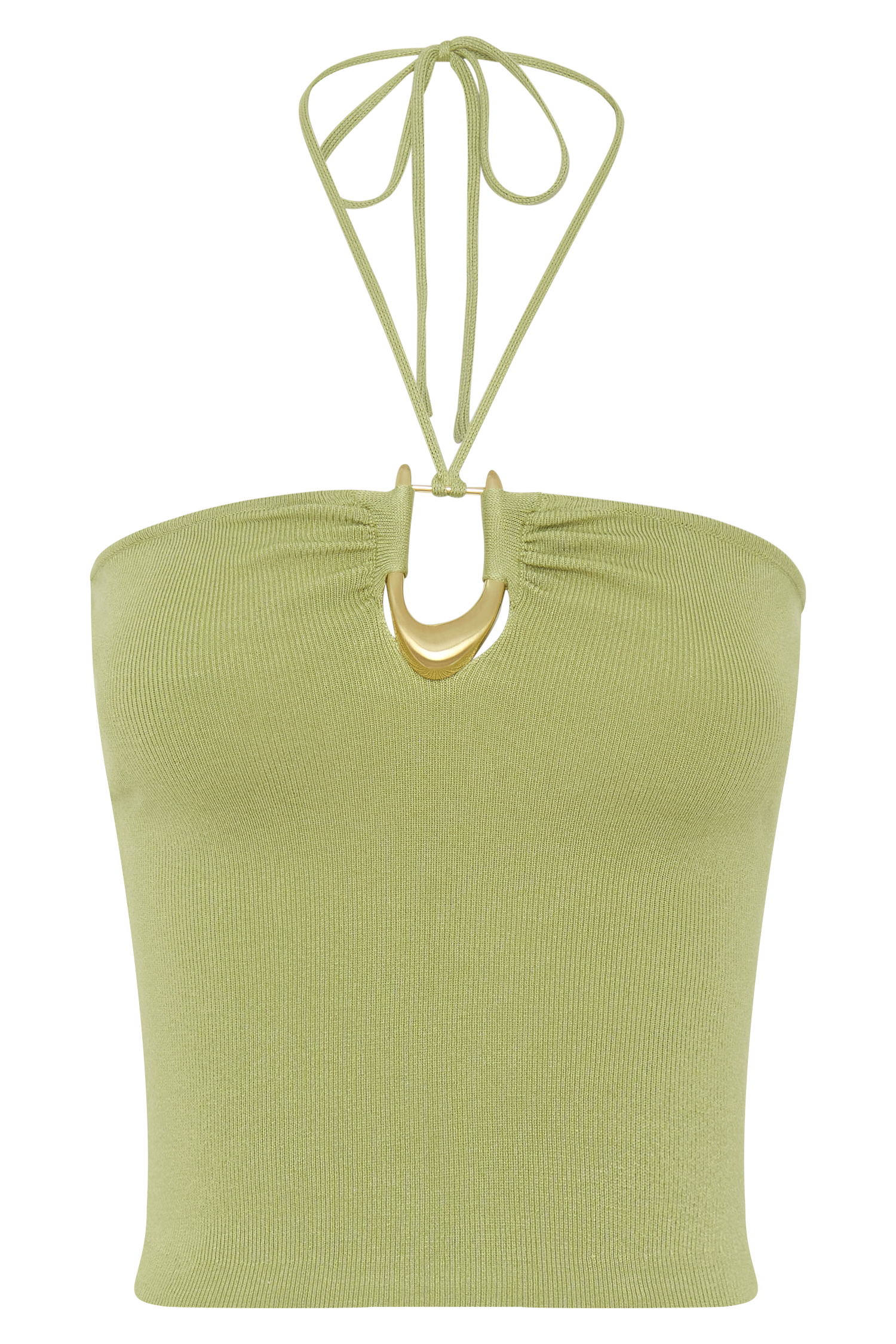 Dimitri Knit Halter Top With Hardware - Light Olive - Image 11