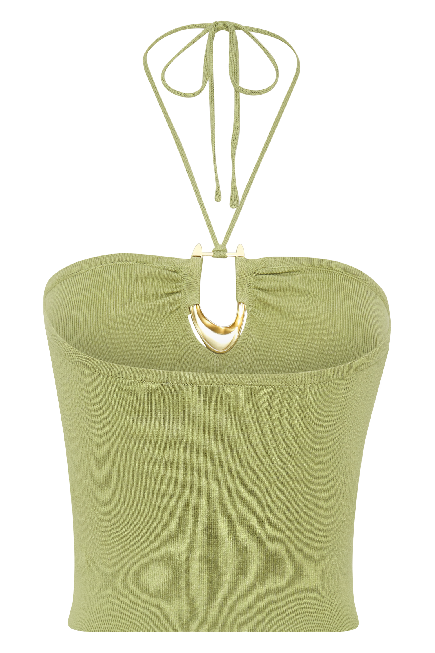 Dimitri Knit Halter Top With Hardware - Light Olive - Image 10