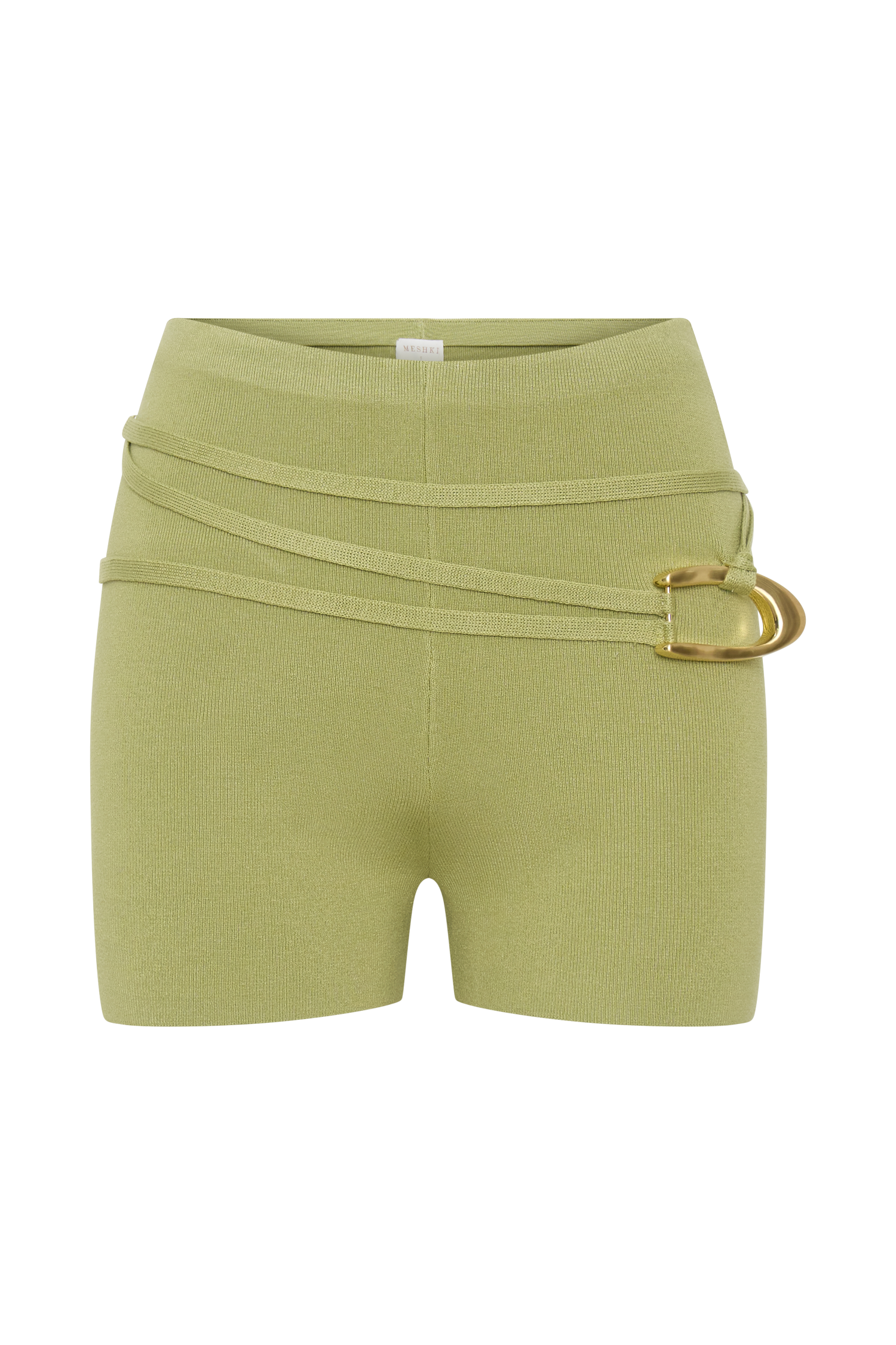 Dimitri Mini Knit Shorts With Belt - Light Olive - Image 9