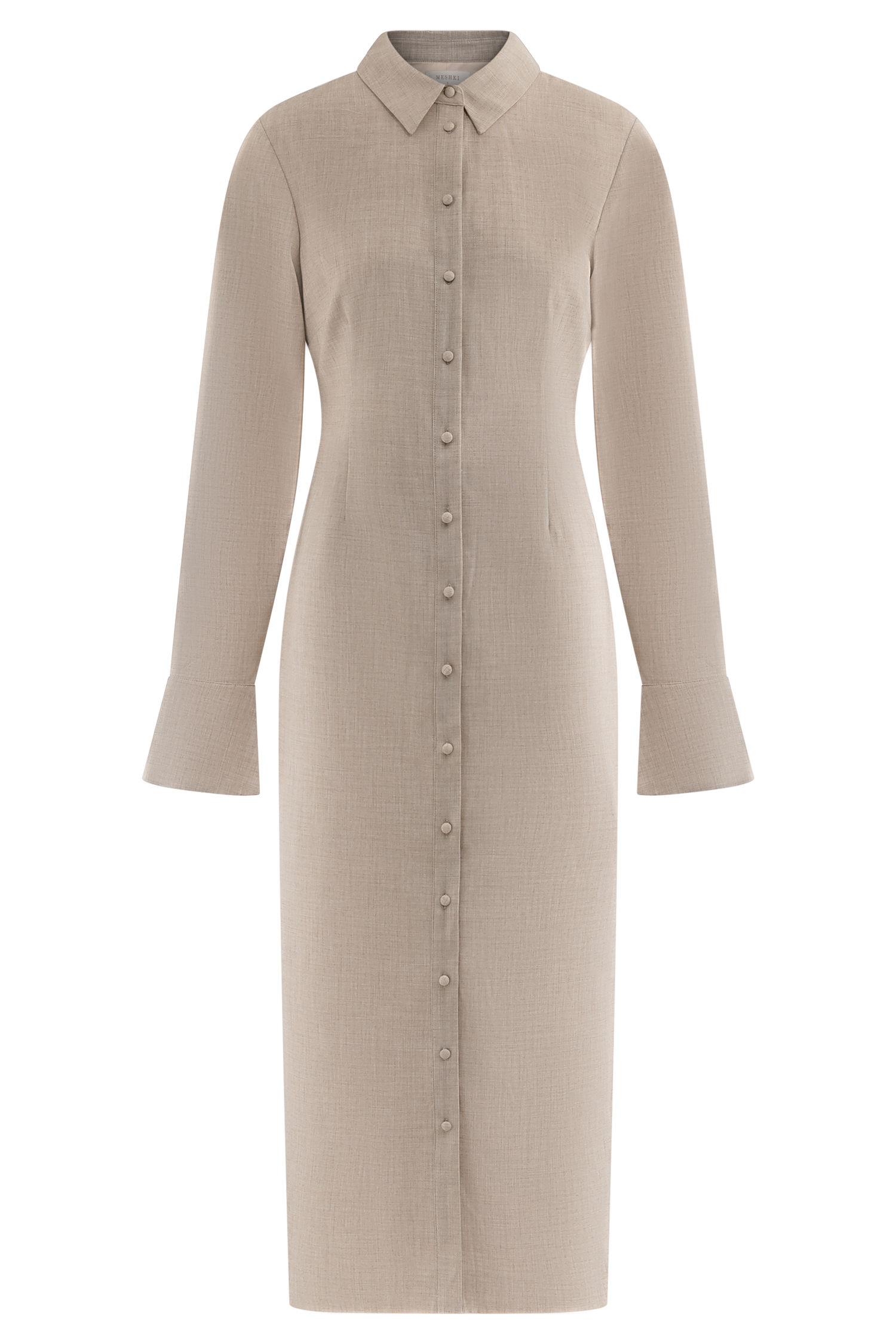 Dorian Fitted Shirt Midi Dress - Wheat Marle - Image 7