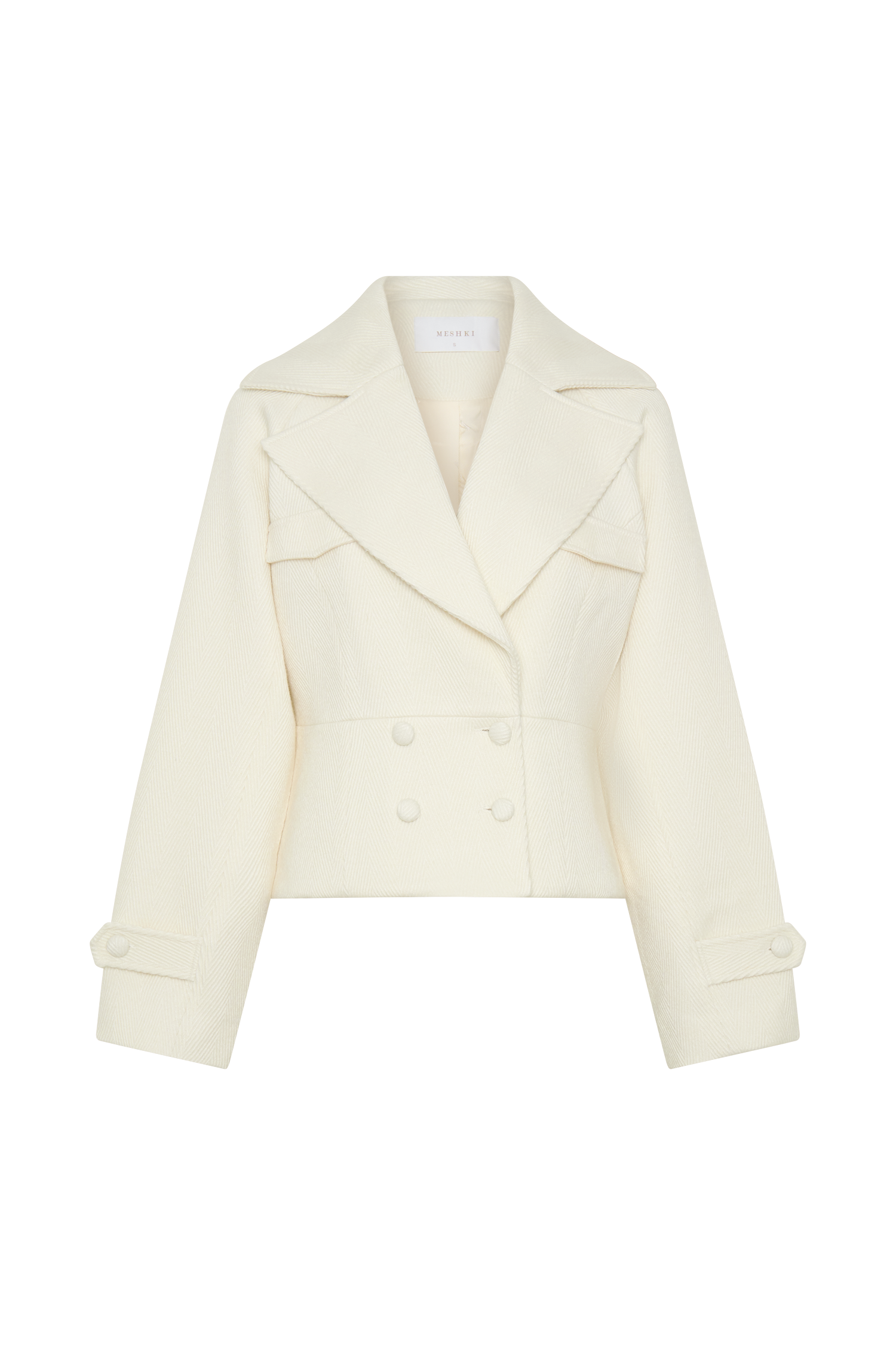 Elara Cropped Collared Jacket - Ivory - Image 10
