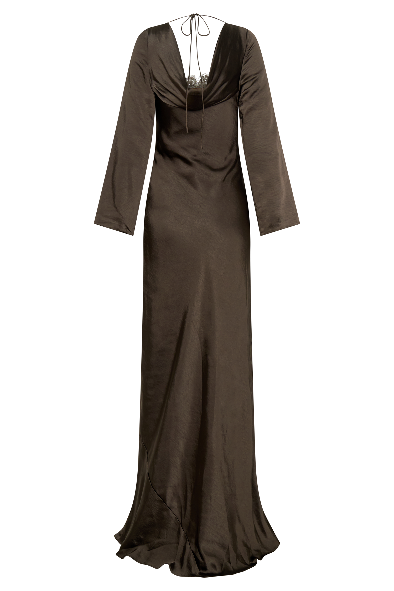 Eliza Long Sleeve Cowl Lace And Satin Maxi Dress - Mocha - Image 10