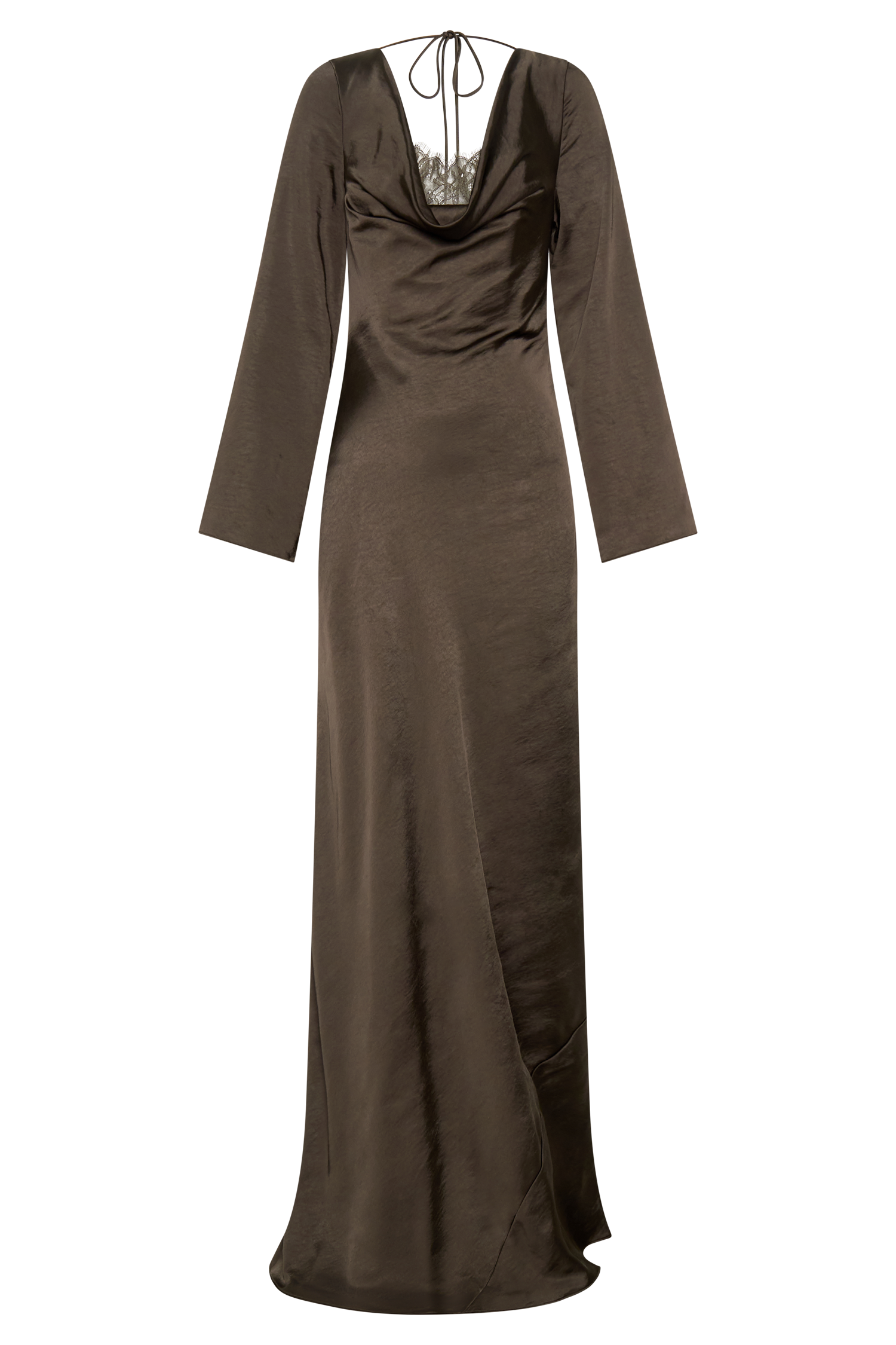 Eliza Long Sleeve Cowl Lace And Satin Maxi Dress - Mocha - Image 9