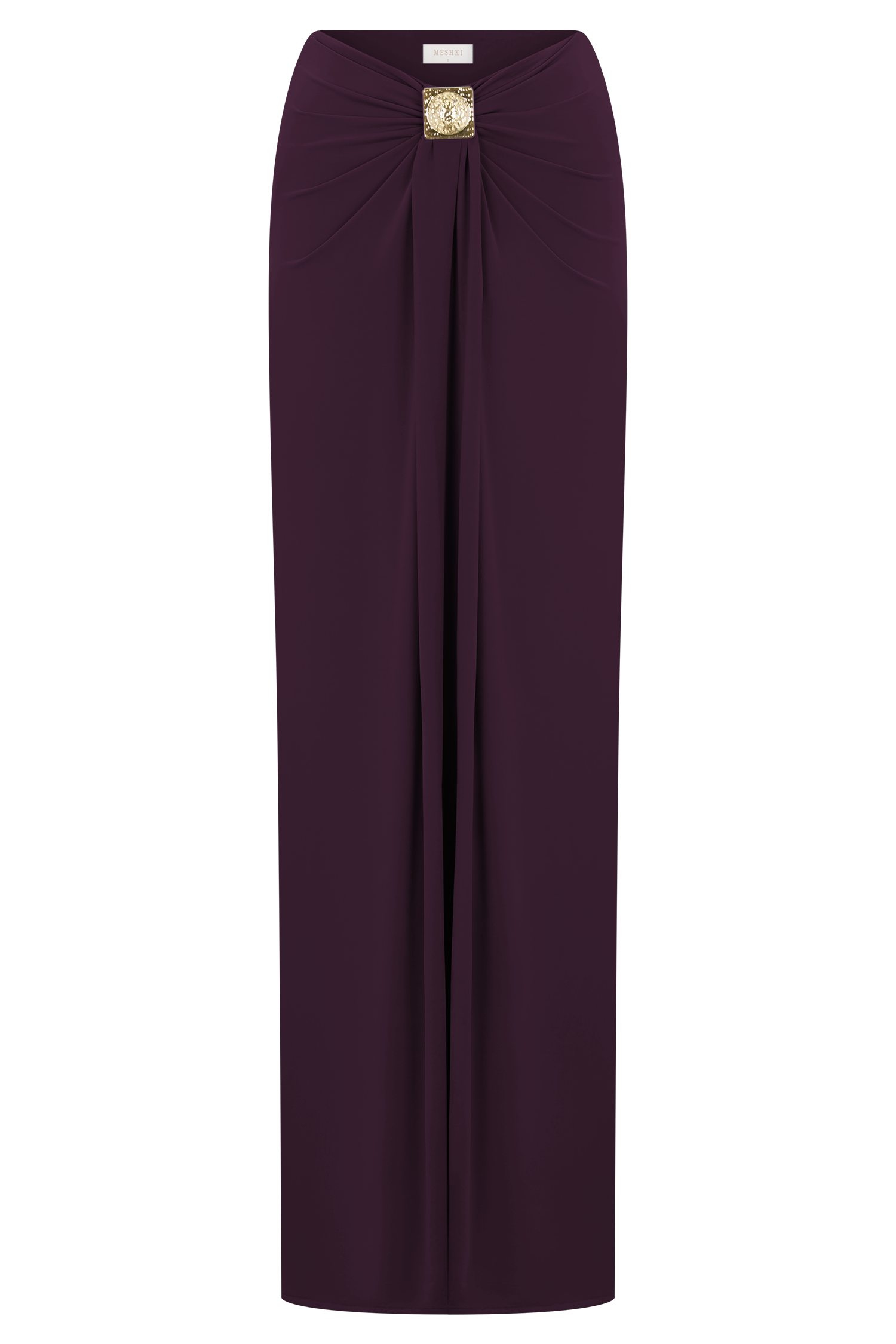 Erina Slinky Ruched Maxi Skirt With Hardware - Aubergine - Image 9