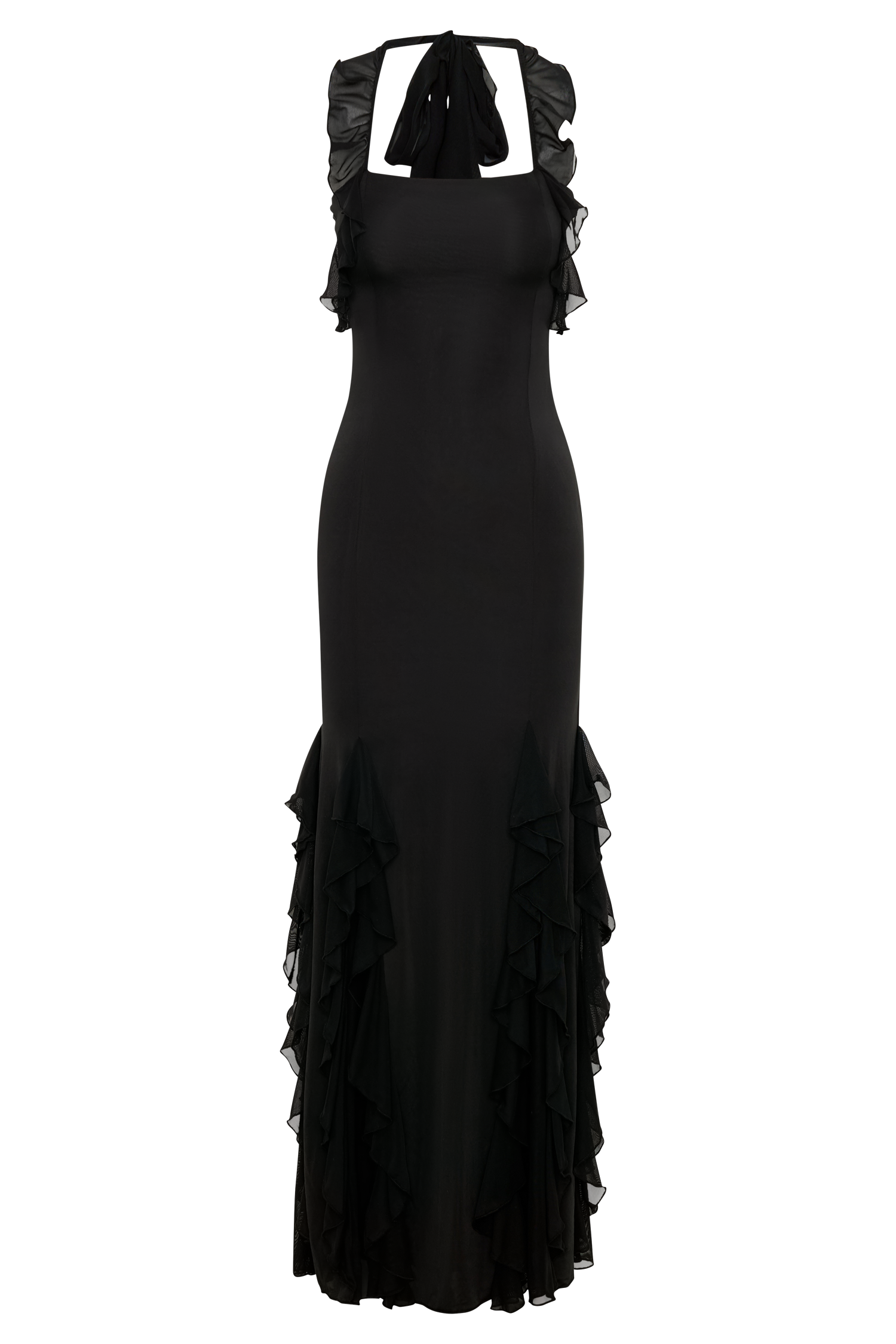 Etta Ruffle Slinky Maxi Dress - Black - Image 8