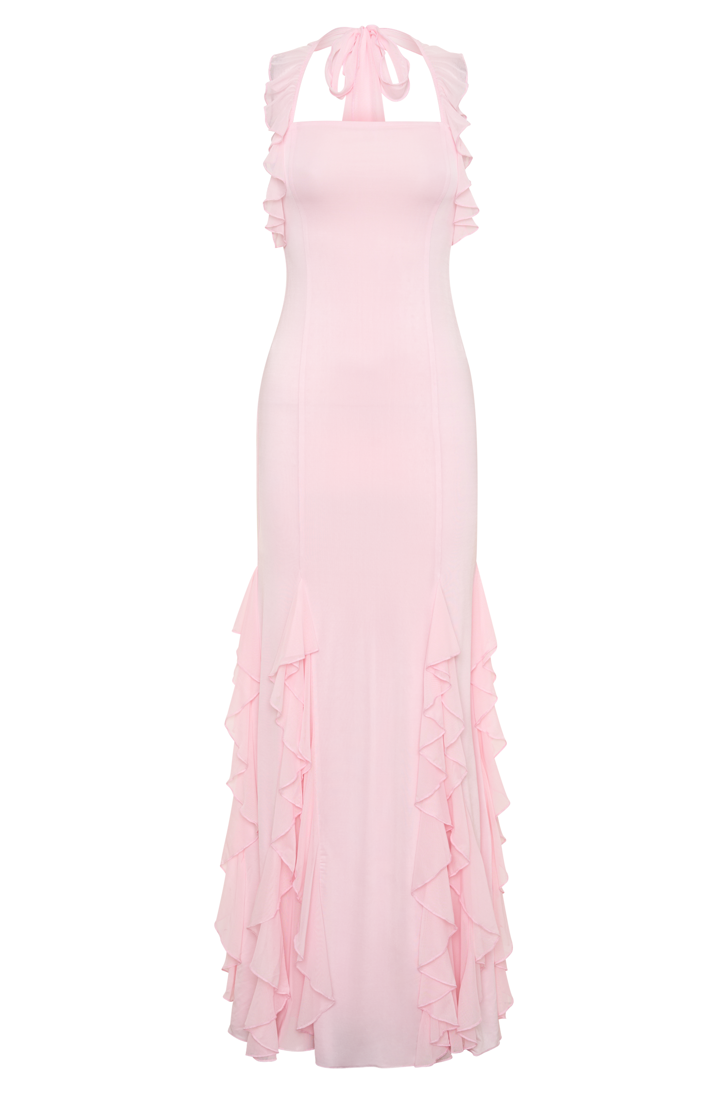 Etta Ruffle Slinky Maxi Dress - Pale Pink - Image 9