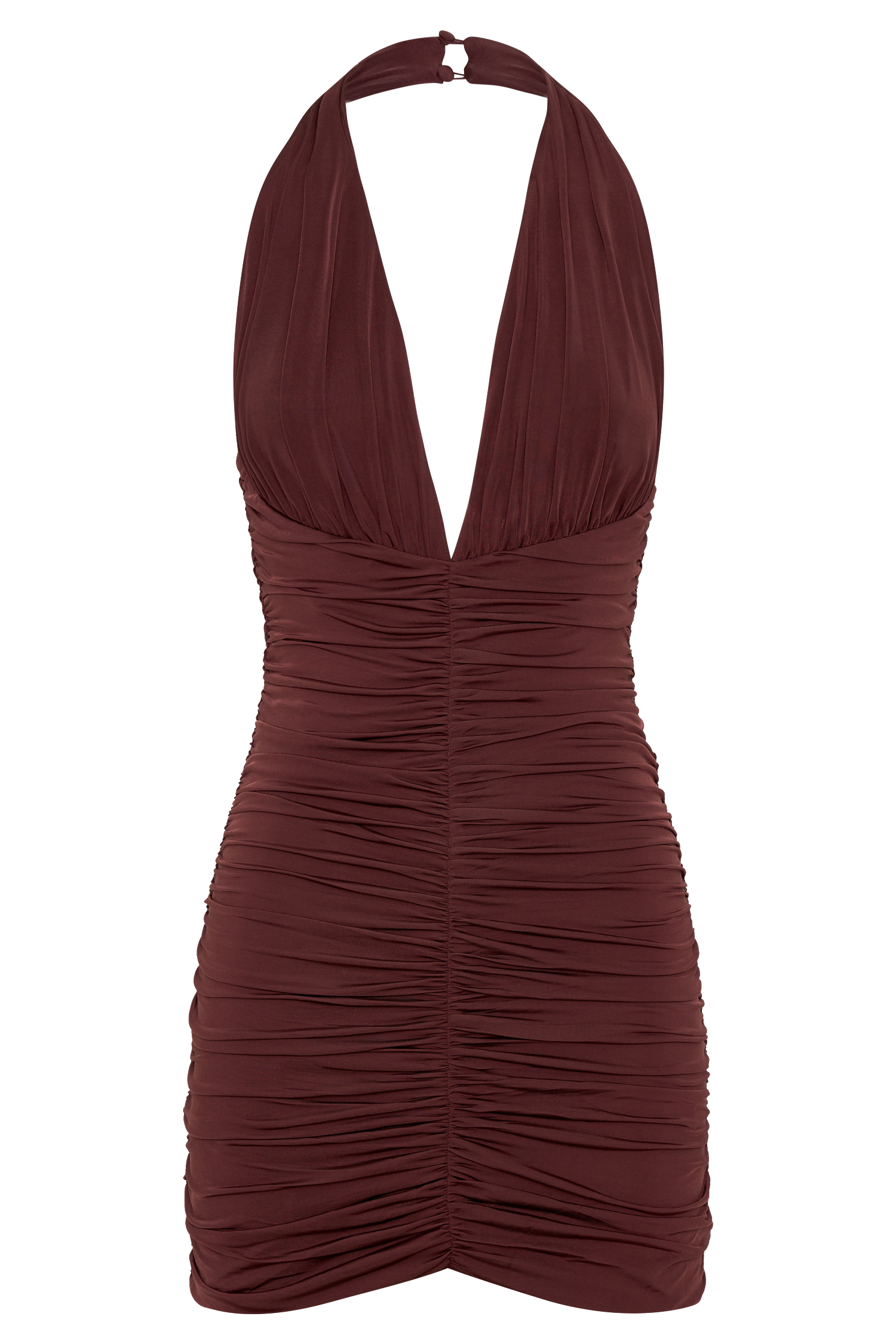Fleur Ruched Slinky Mini Dress - Mahogany - Image 8