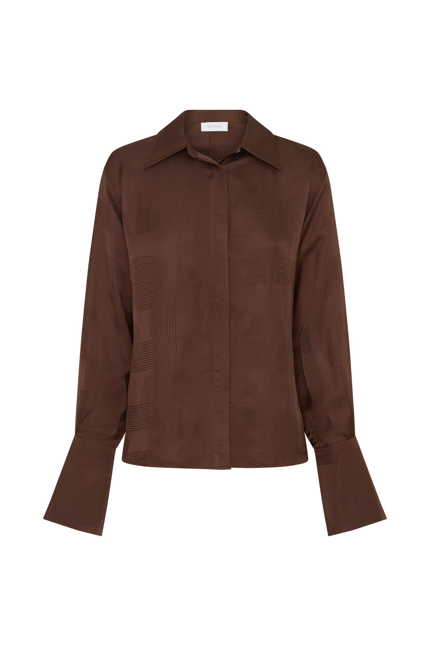 Gia Long Sleeve Satin Shirt - Chocolate - Image 11