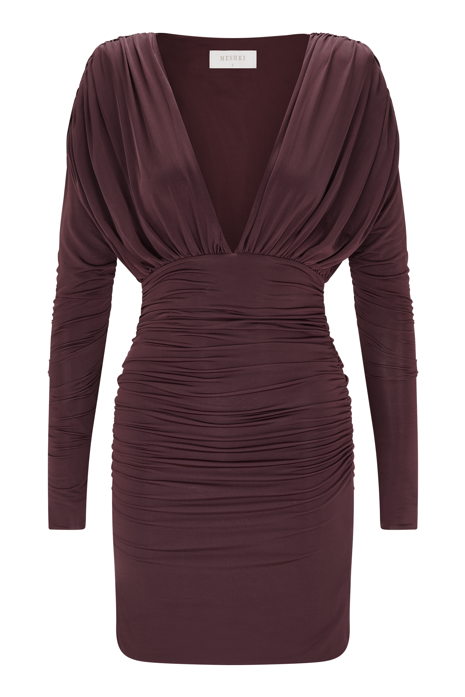Hayden Long Sleeve Plunge Mini Dress - Burgundy - Image 9
