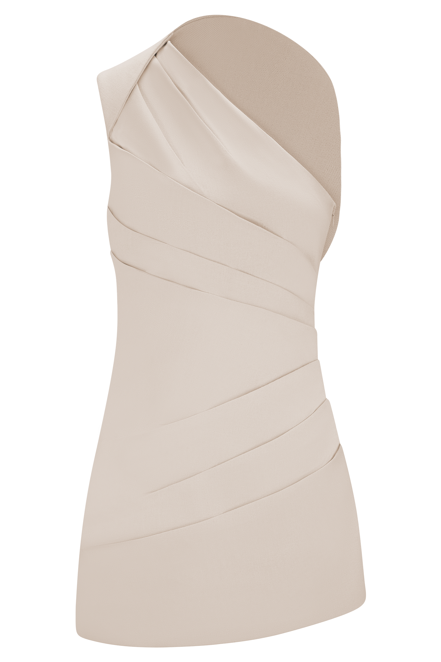 Helena One Shoulder Linen Mini Dress - Natural Beige - Image 11