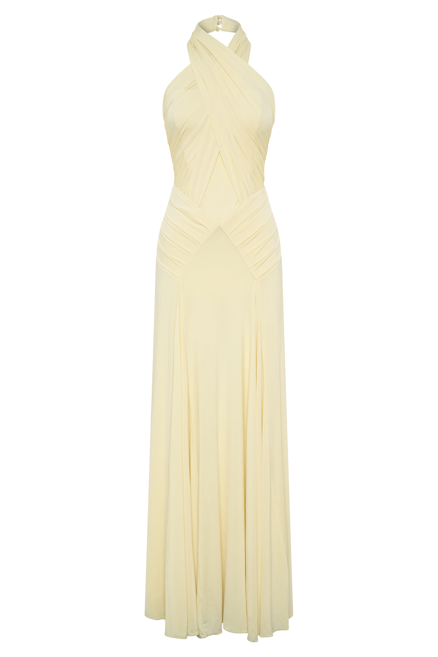 Indira Gathered Slinky Halter Maxi Dress - Lemon - Image 8