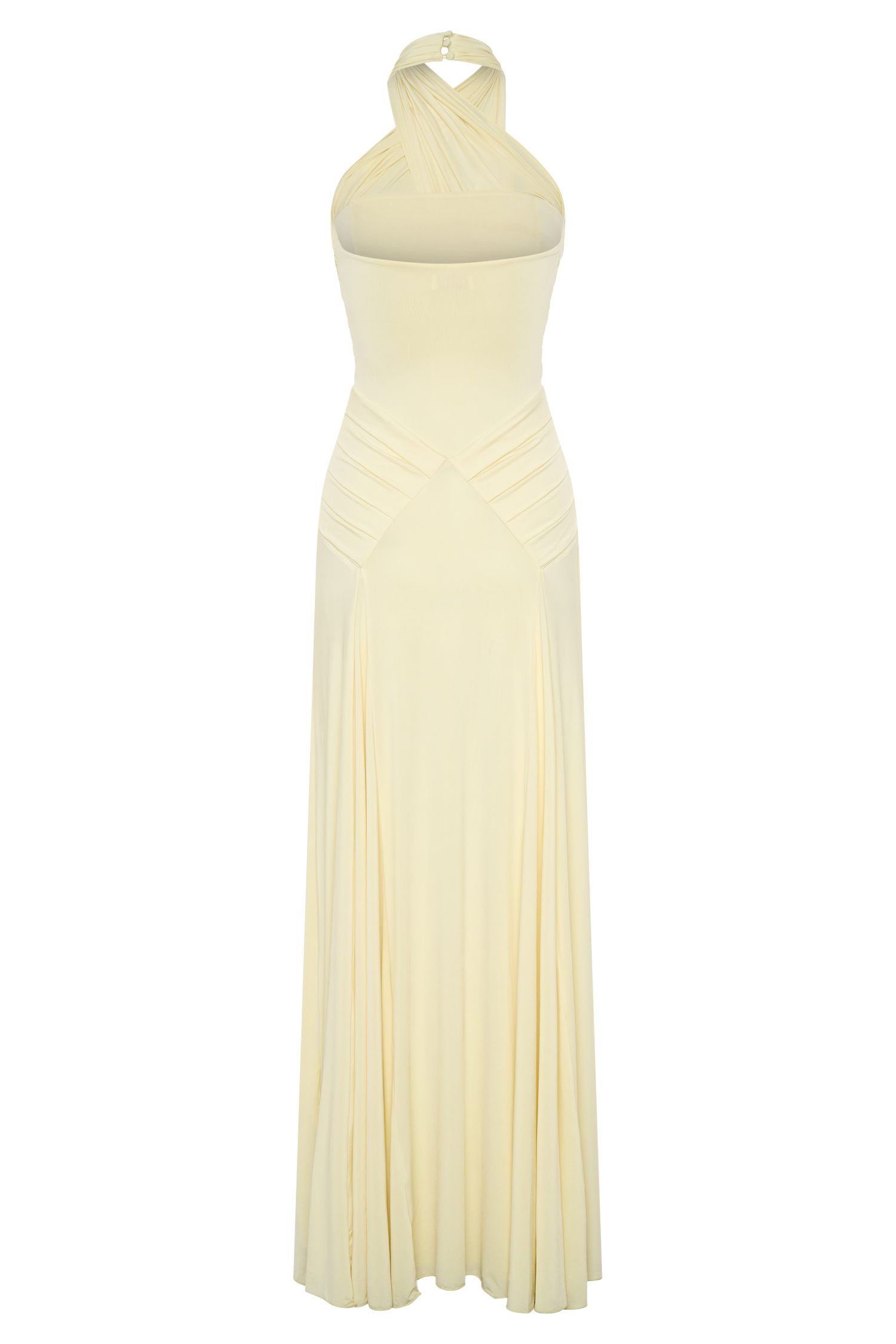 Indira Gathered Slinky Halter Maxi Dress - Lemon - Image 7