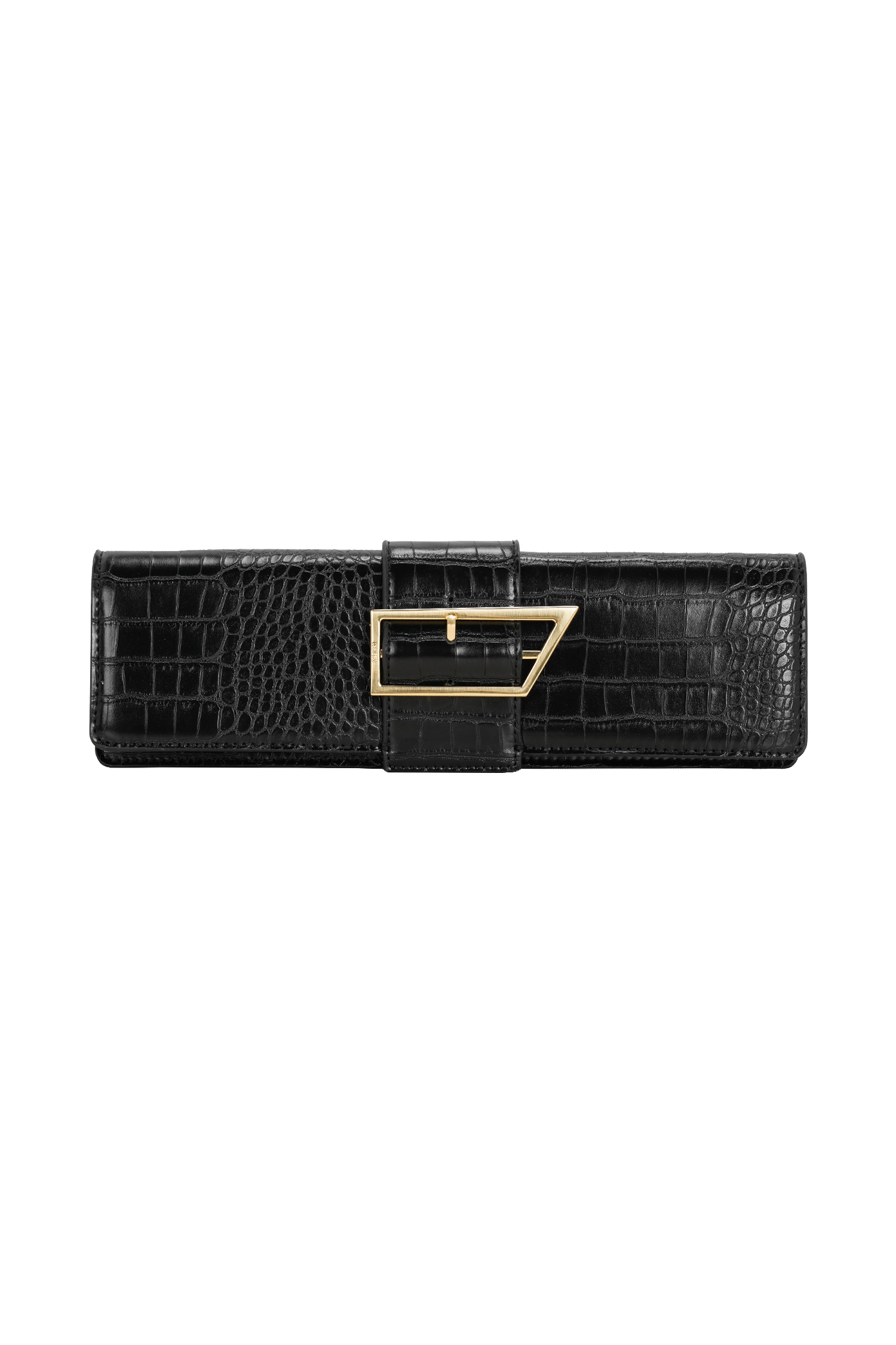 Jessica Faux Leather Crocodile Clutch - Black - Image 6