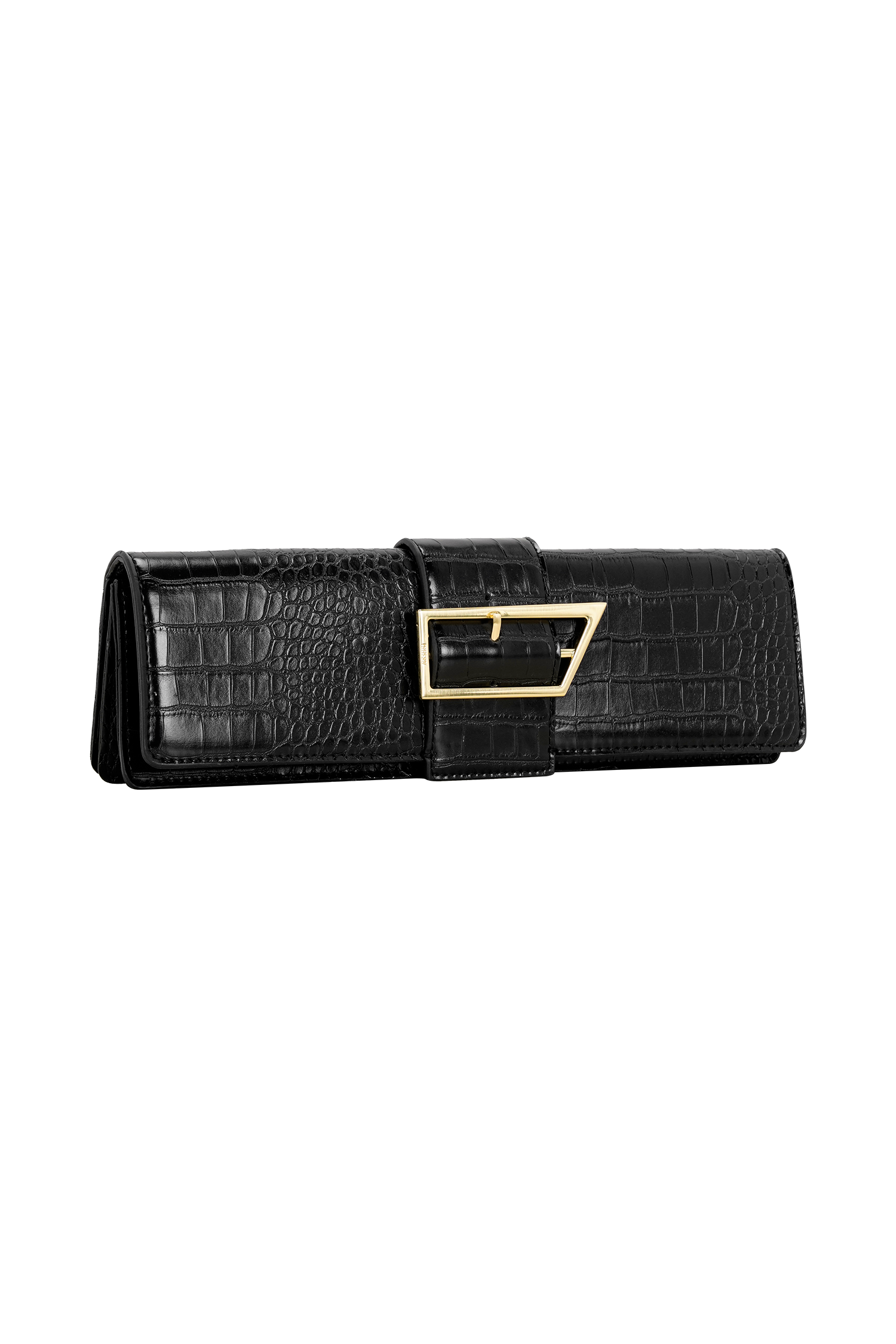 Jessica Faux Leather Crocodile Clutch - Black - Image 7