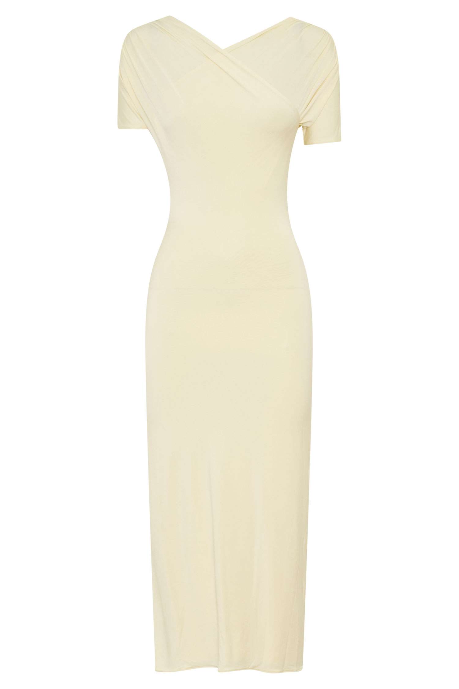 Junie Cross-Over Neck Slinky Maxi Dress - Lemon - Image 8