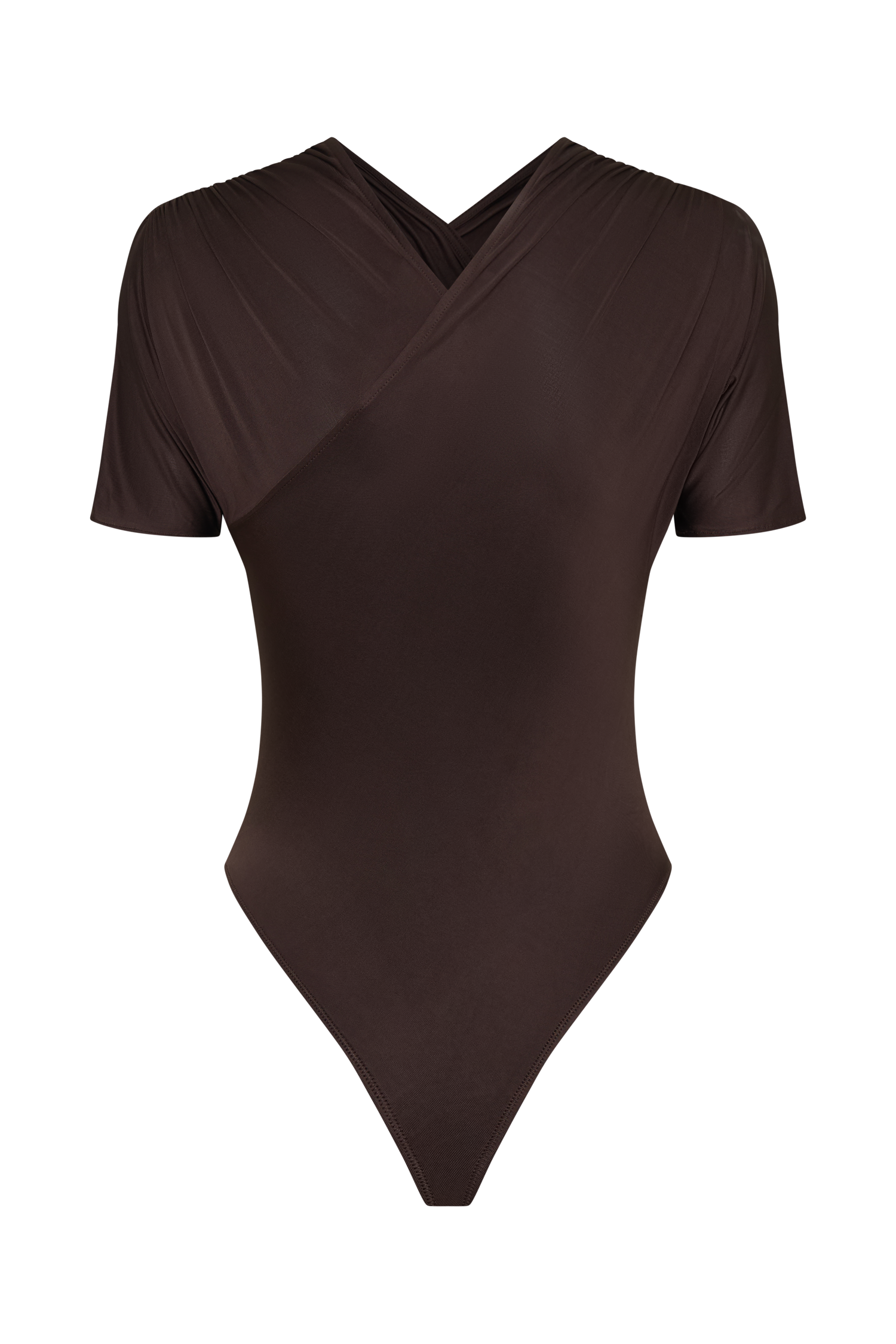Junie Shortsleeve Cross-Over Bodysuit - Chocolate - Image 11