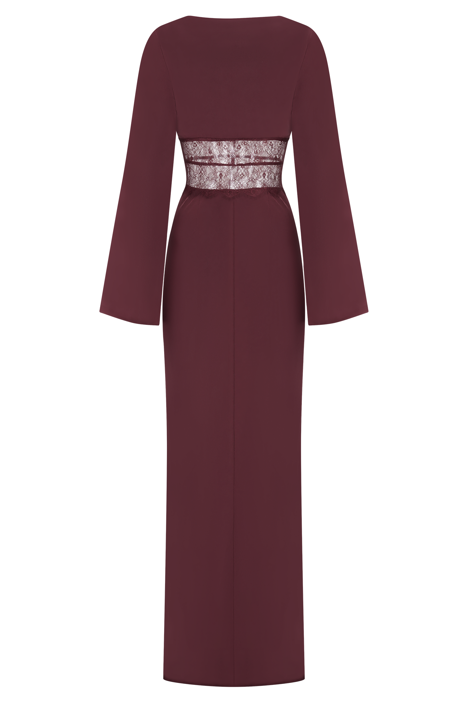 Kaya Long Sleeve Satin And Mesh Maxi Dress - Wine - Image 7