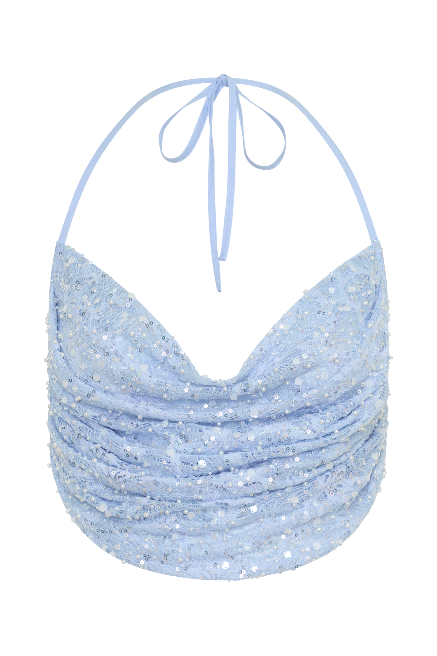 Kiara Pearl Beaded Cowl Crop Top - Powder Blue - Image 9
