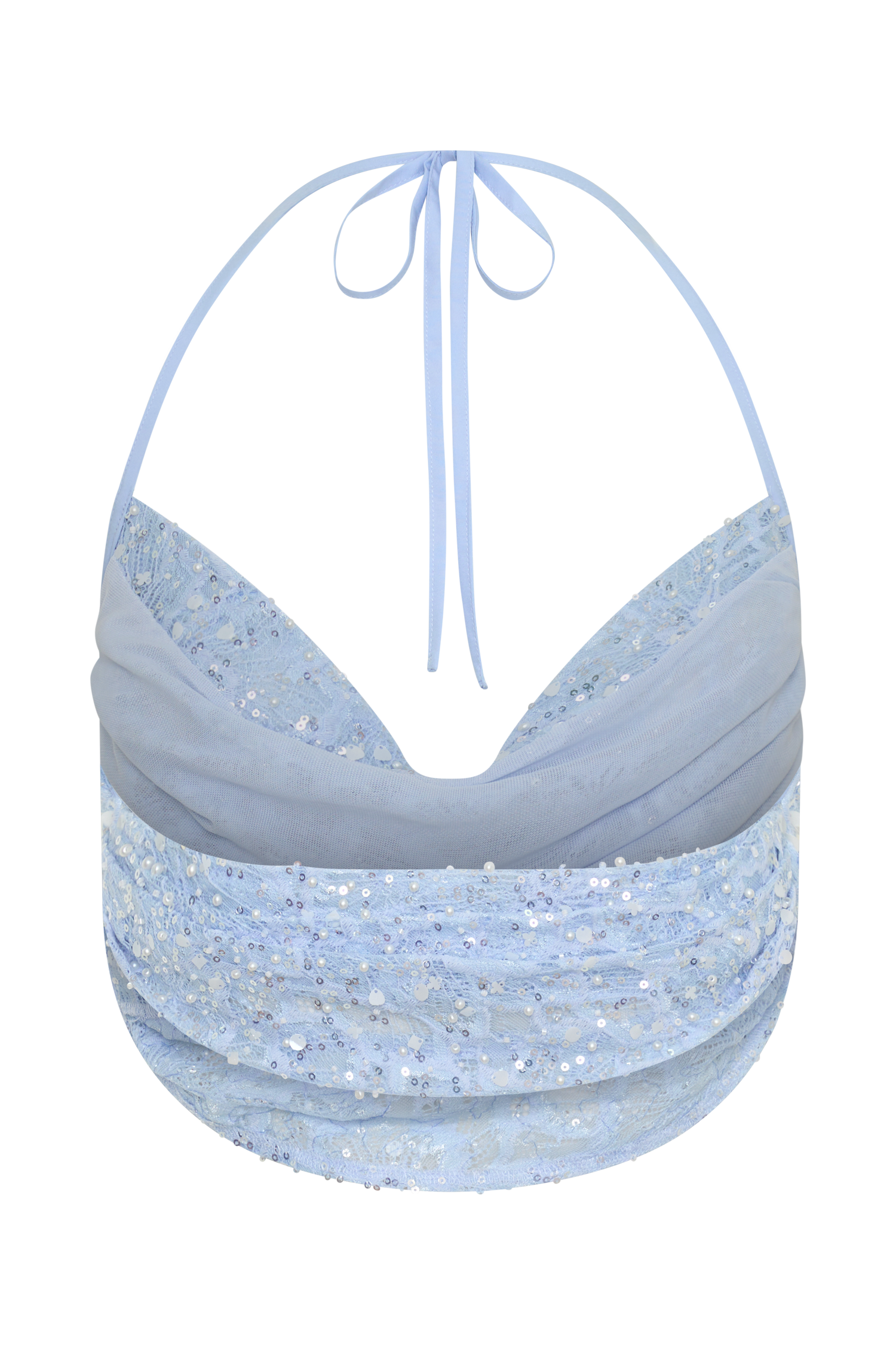 Kiara Pearl Beaded Cowl Crop Top - Powder Blue - Image 8