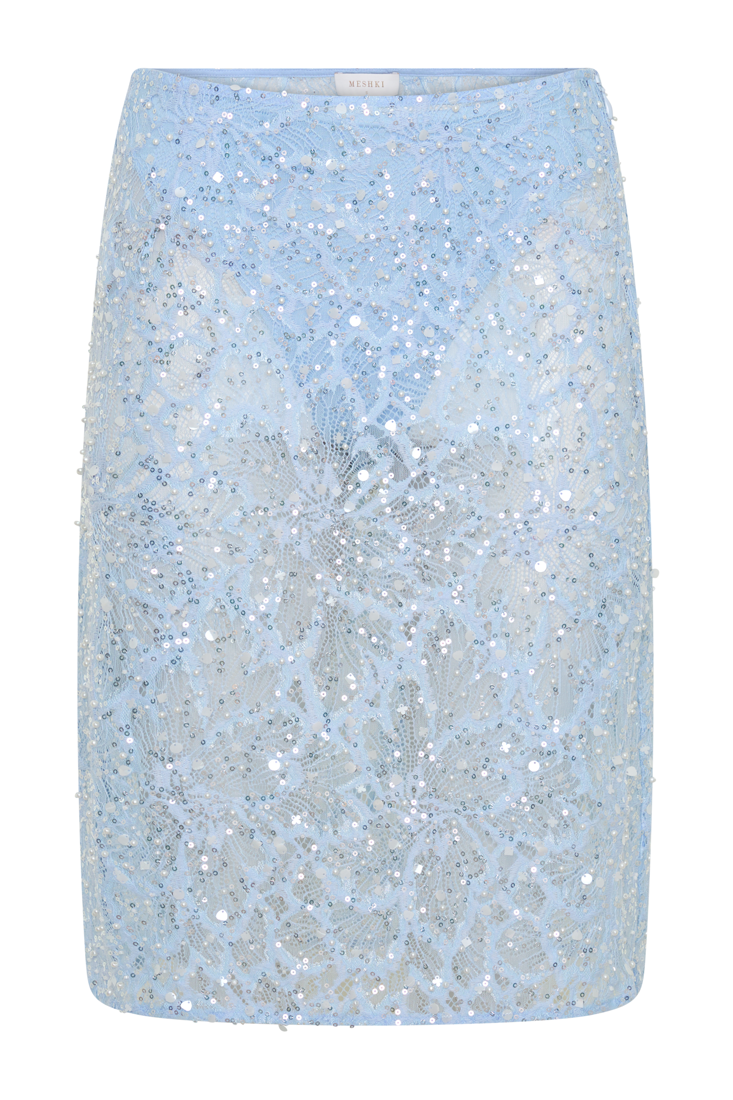 Kiara Pearl Beaded Midi Skirt - Powder Blue - Image 9