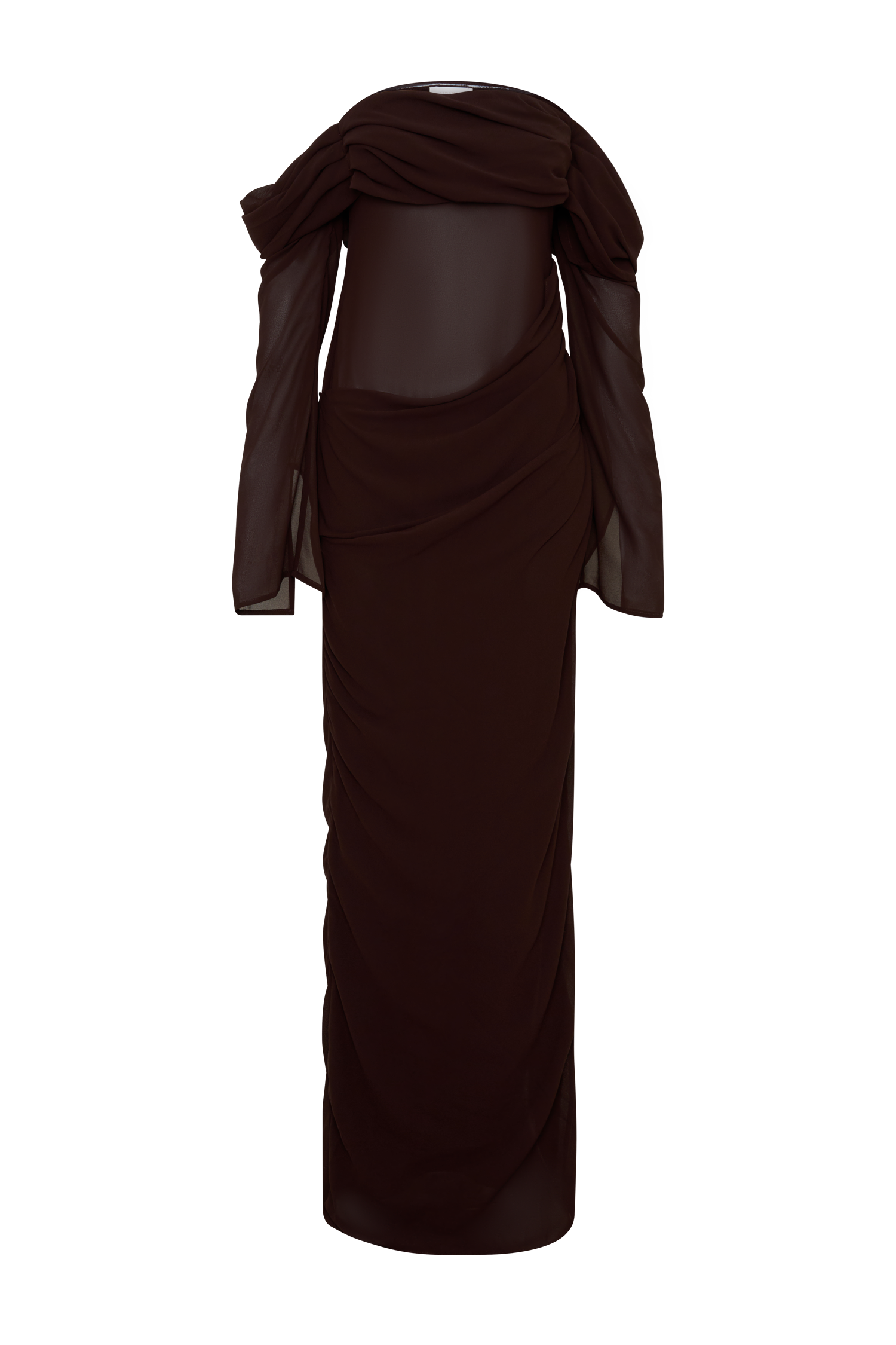 Kirsten Off Shoulder Chiffon Maxi Dress - Cacao Brown - Image 7