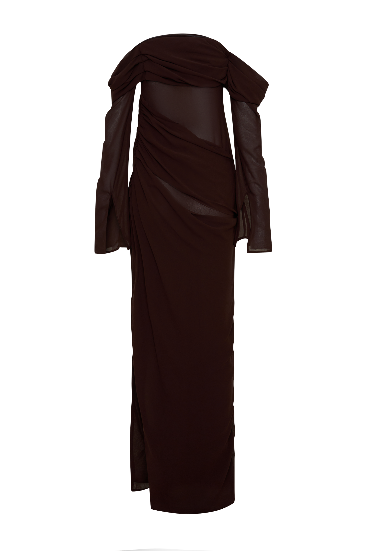 Kirsten Off Shoulder Chiffon Maxi Dress - Cacao Brown - Image 6