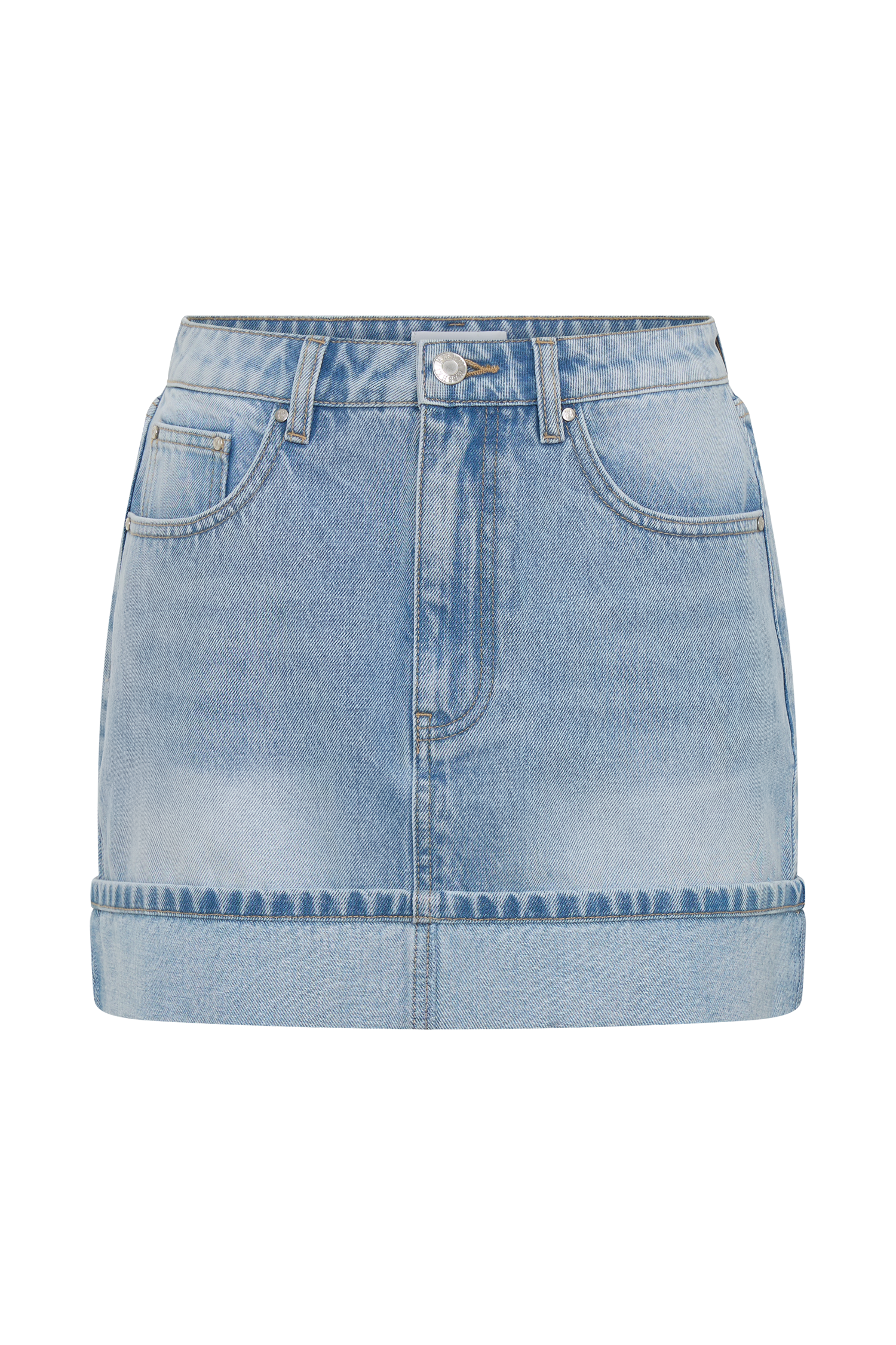 Lakoda Cuffed Denim Mini Skirt - Washed Light Blue - Image 8