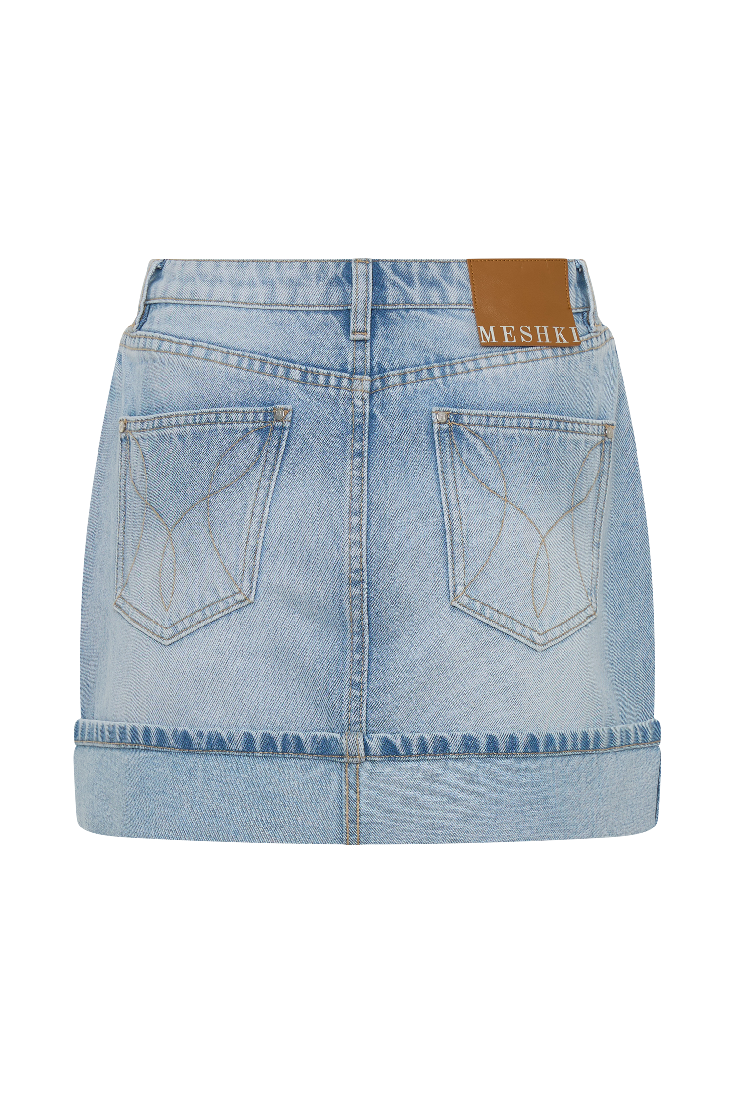 Lakoda Cuffed Denim Mini Skirt - Washed Light Blue - Image 7