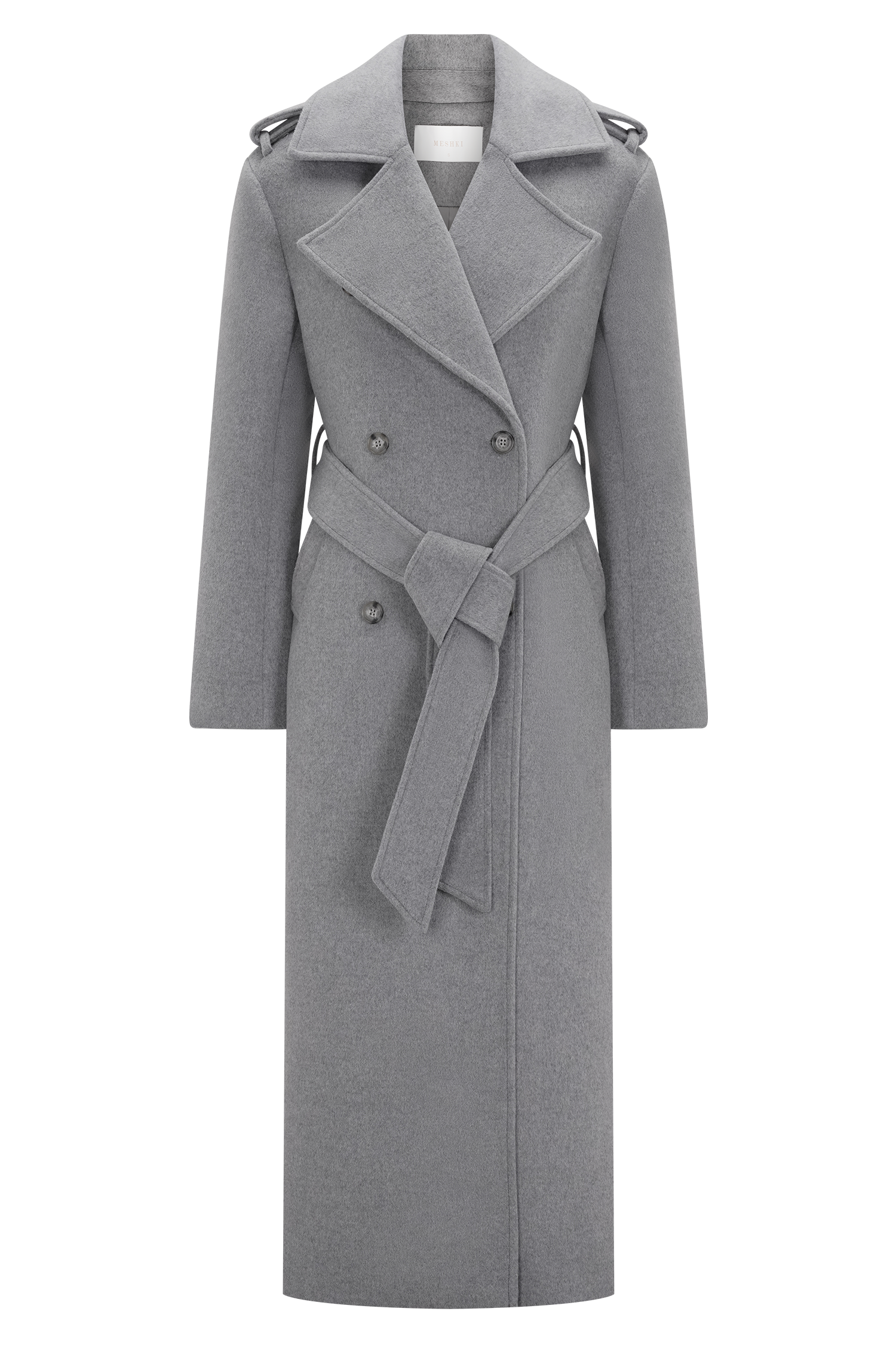 Levi Long Trench Wool Coat - Grey Marle - Image 10