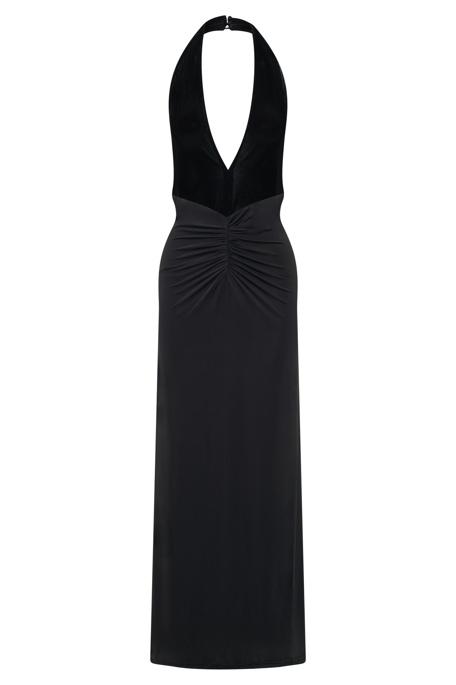 Lien Mesh Velvet Plunge Midi Dress - Black - Image 7