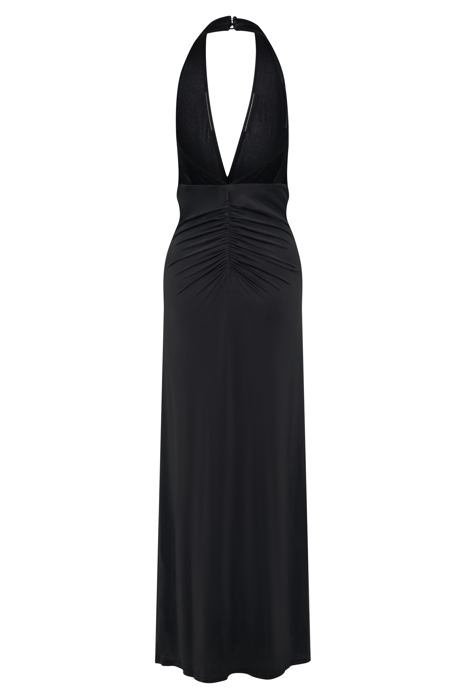 Lien Mesh Velvet Plunge Midi Dress - Black - Image 6