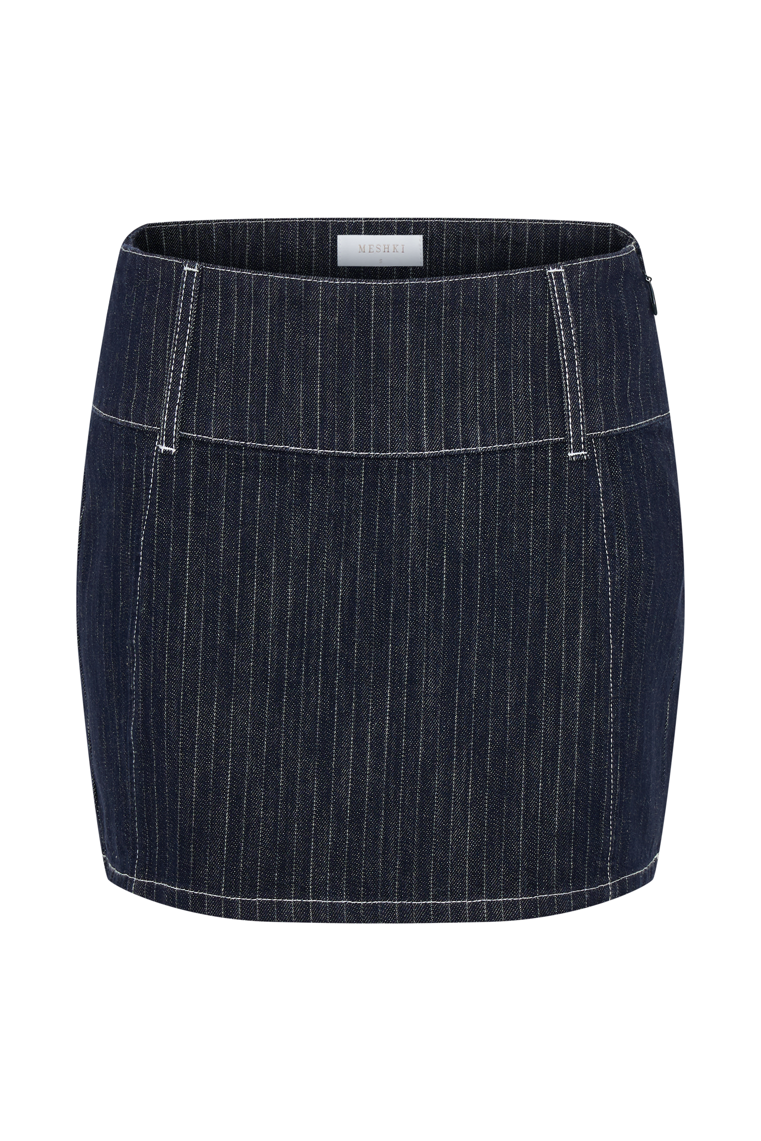 Loraine Mid Rise Denim Mini Skirt - Indigo Pinstripe - Image 12