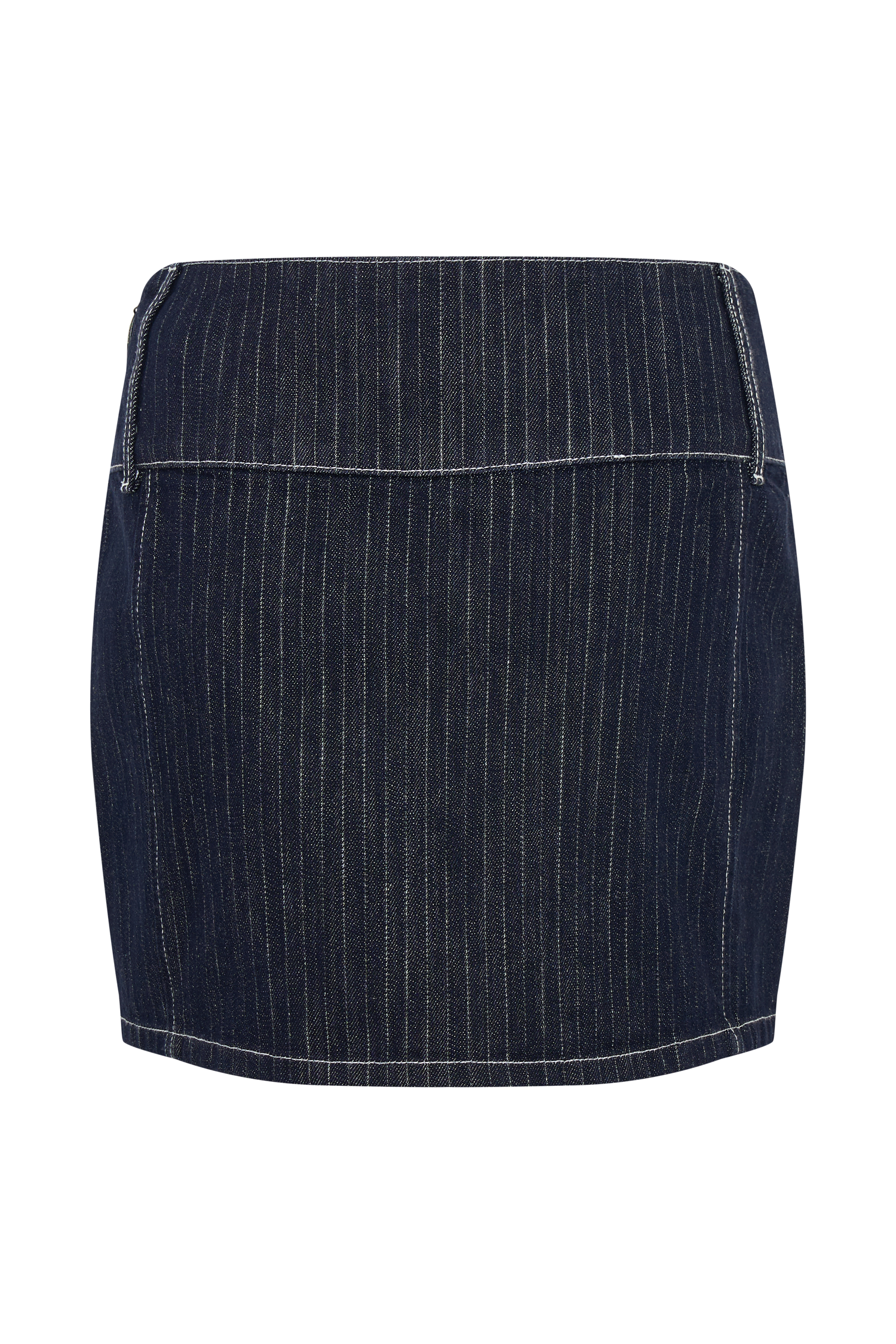 Loraine Mid Rise Denim Mini Skirt - Indigo Pinstripe - Image 11