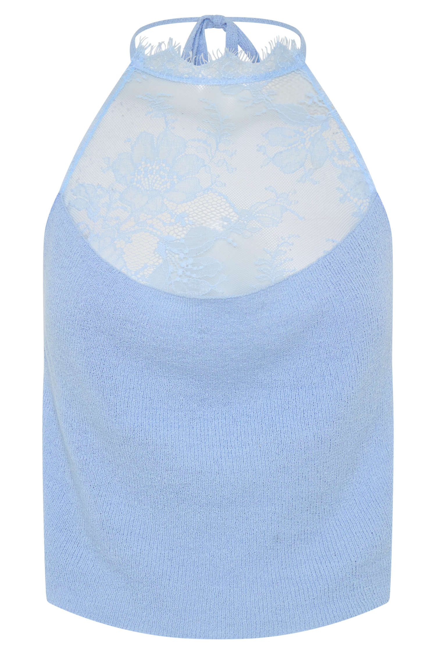 Lucy Lace And Knit Halter Top - Cornflower Blue - Image 9