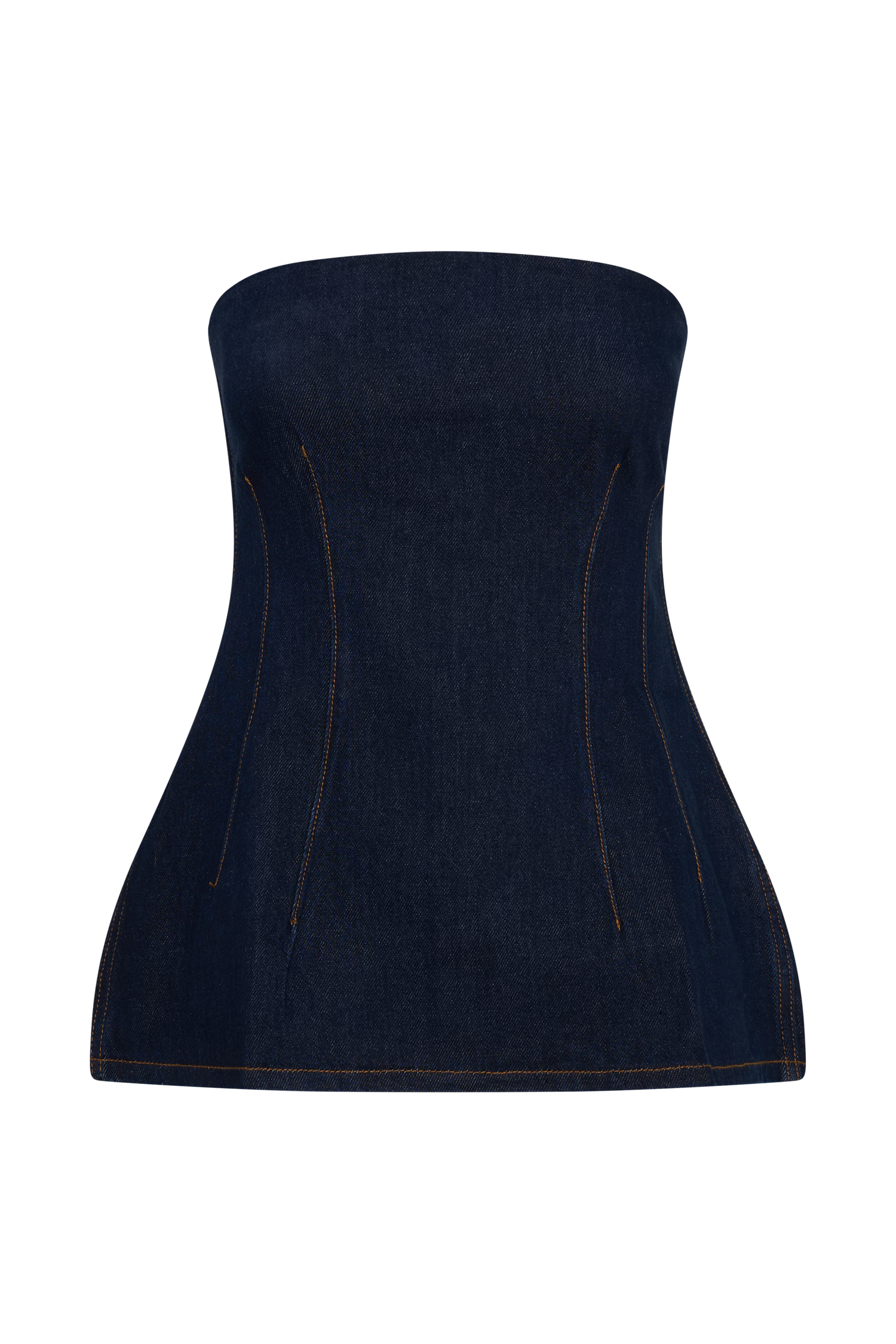 Madelyn Strapless Longline Denim Top - Indigo Blue - Image 9
