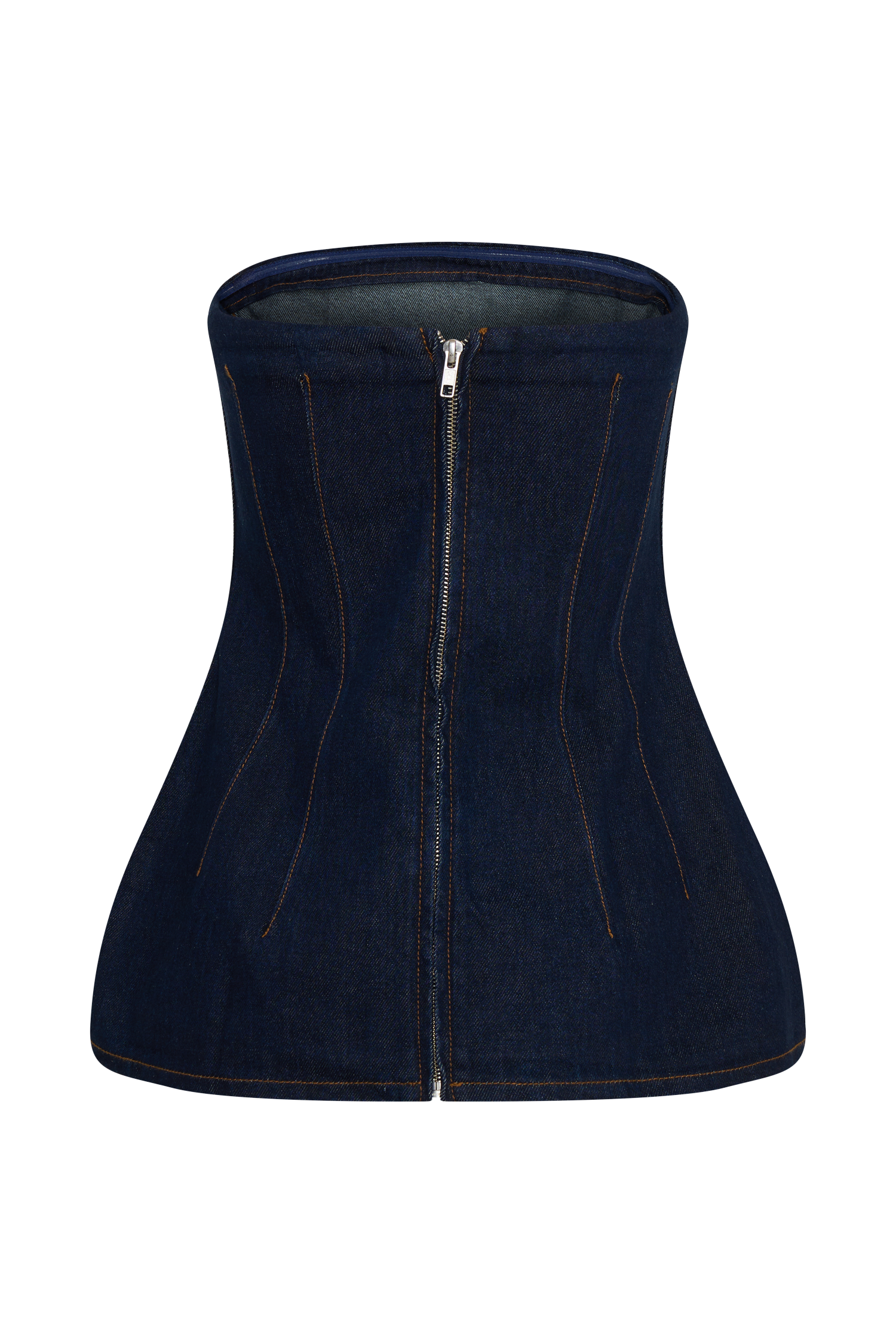 Madelyn Strapless Longline Denim Top - Indigo Blue - Image 8