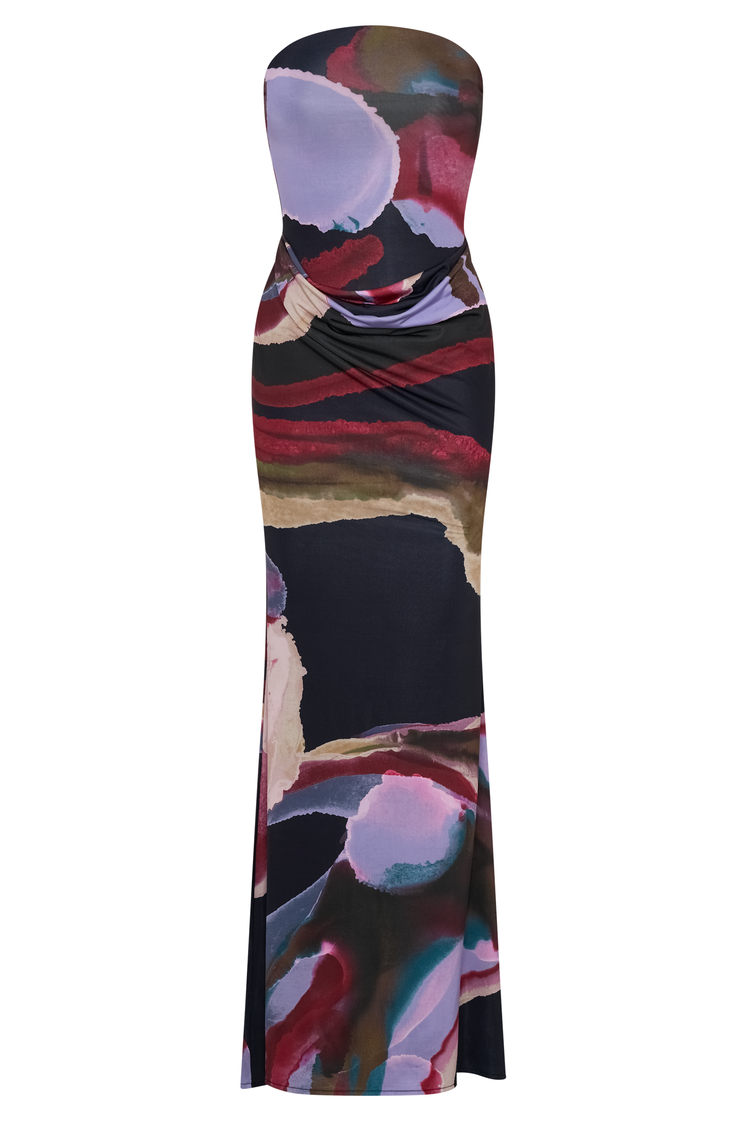 Madison Strapless Slinky Maxi Dress - Multi Fluid Reverie Print - Image 11